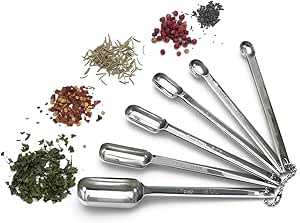 RSVP International Endurance Stainless Steel Spice Measuring Spoons, Set of 6 | 1/8 tsp to 1 Tbsp Measurements | Nest for Easy Storage | Dishwasher Safe | Dry or Liquid | Baking or Cooking