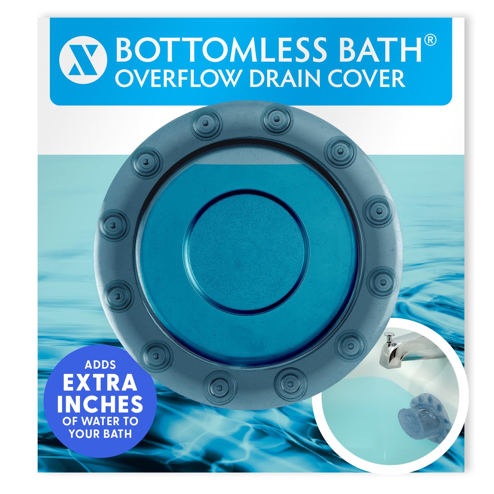 SlipX Solutions Bottomless Bath | Overflow Drain Cover for Tub | Best Gifts for Mom, Spa & Bath Accessories | Drain Block, Water Stopper Plug | Bath Essentials for Women | 4" Diameter, Dusty Blue