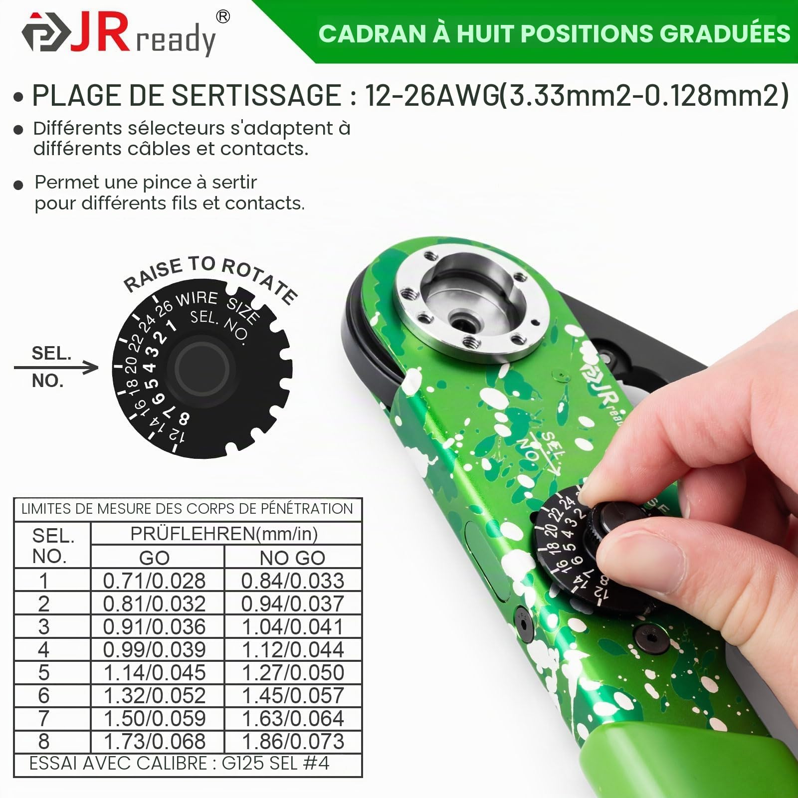 JRready NEW-ASF1G (Conforme Norme M22520/1-01) Outil Sertissage Aéronautique Standard Pour Sertissage Des Contacts Pin&Soc Allemand HARTING WAIN TE Series Connecteurs Pince Sertir Réglable 12-26 AWG