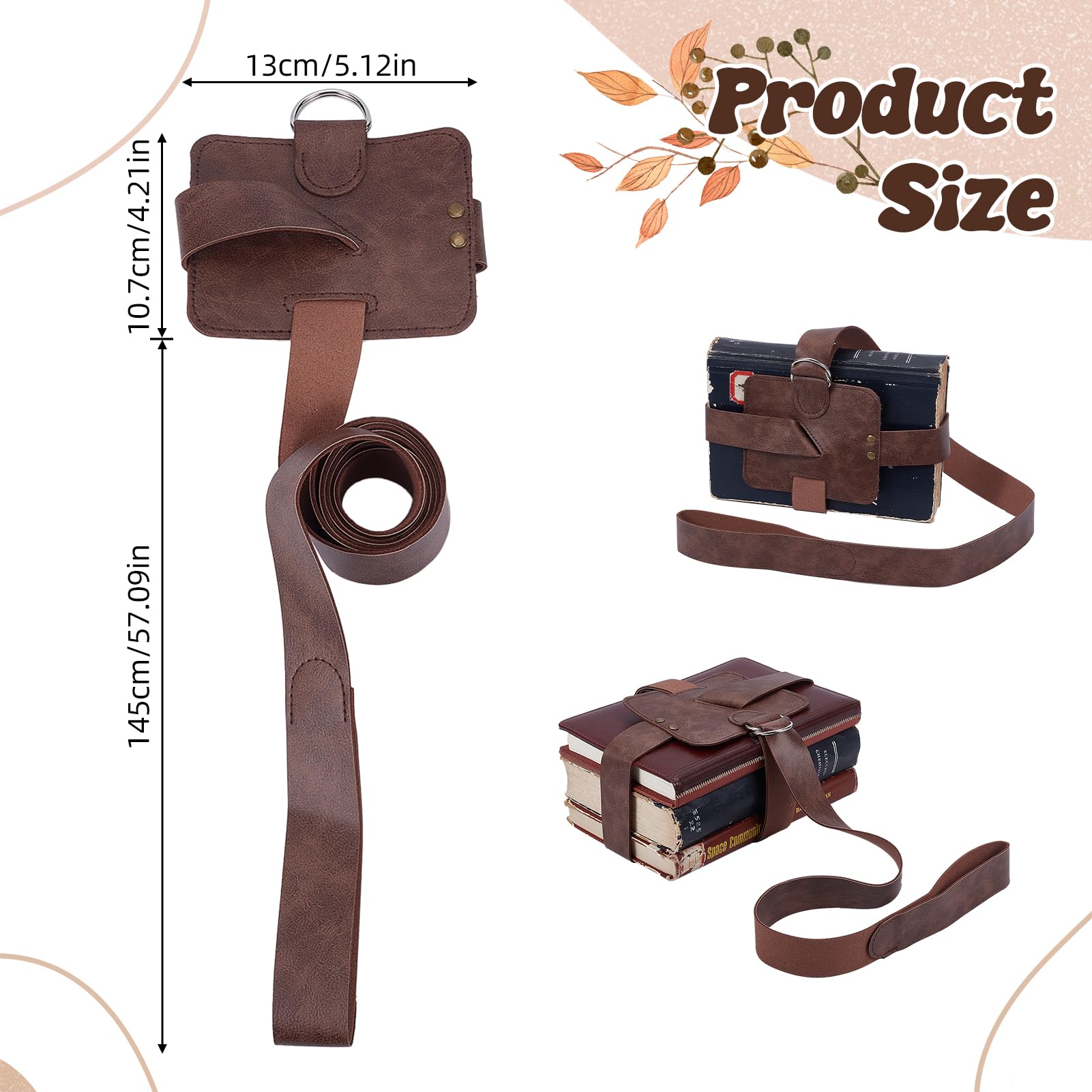 NICENEEDED Adjustable Book Strap Carrier 4" x 5" x 53", Leather Book Holster Belt Holder - Image 2
