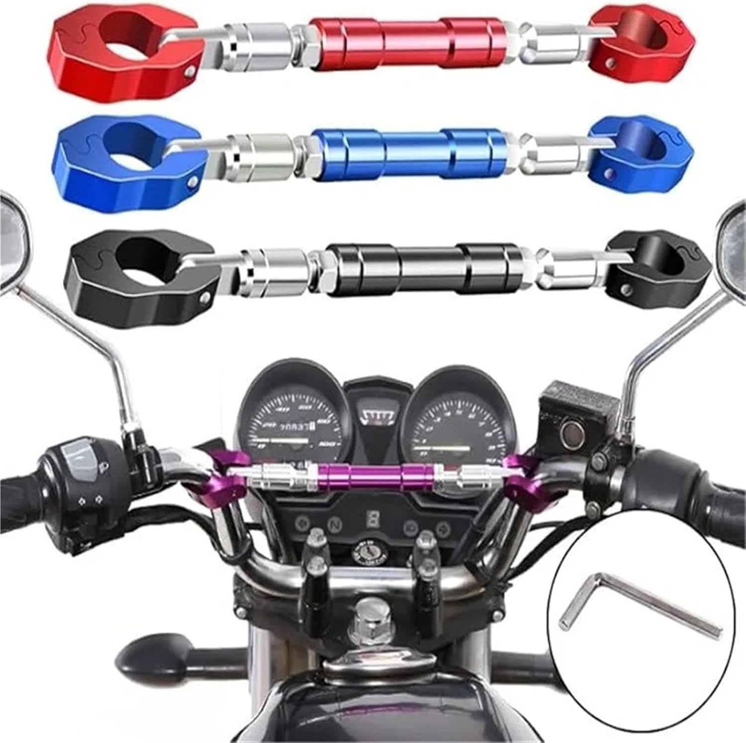 アルミ合金製オートバイハンドルバー強化バランスクロスバー強化レバーバー調整可能ユニバーサル バイク クランプバー(Red)