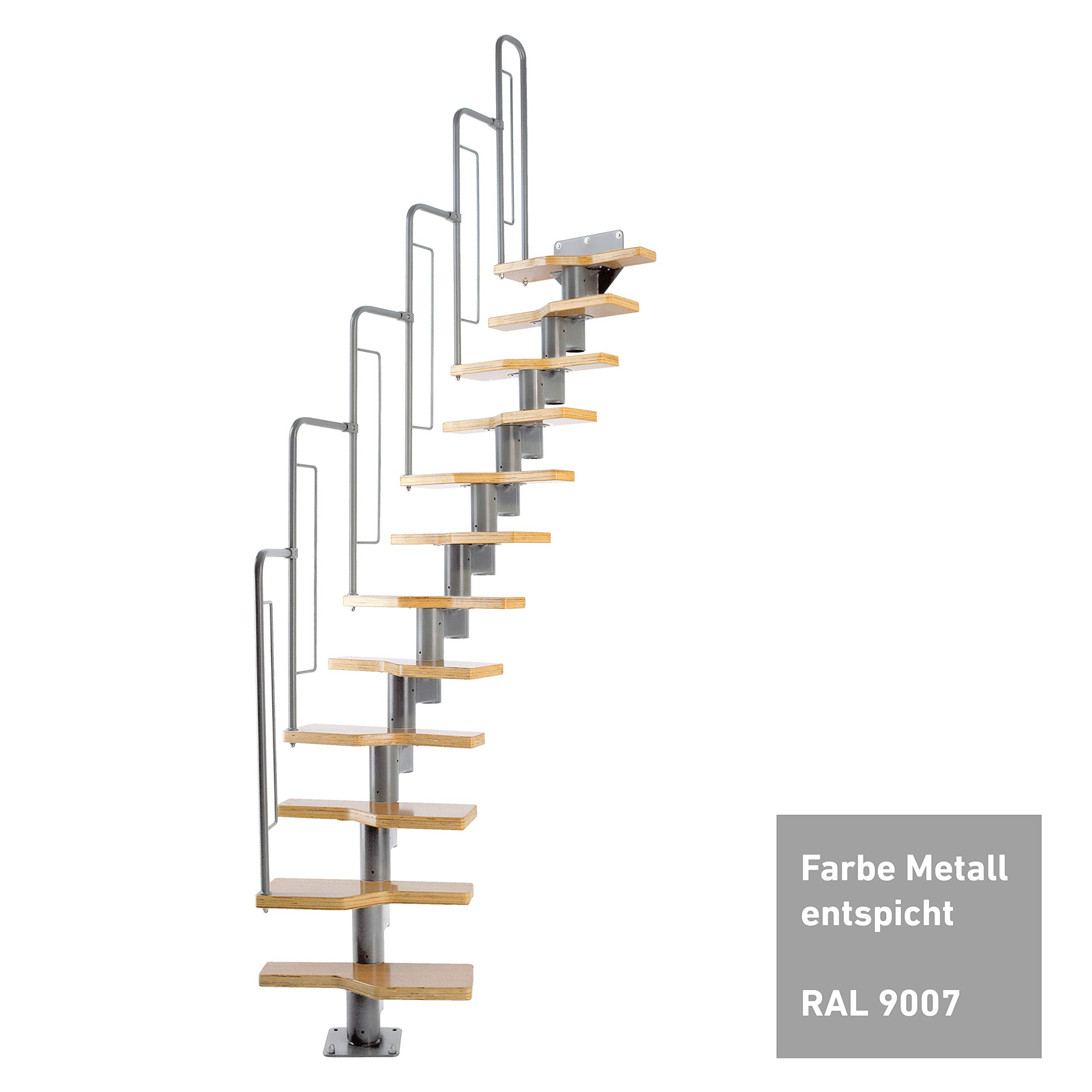 DOLLE Raumspartreppe mit 12 Stufen Höhe 240,5-292 cm Multiplex mit Buche-Deckfurnier Gerade bis ¼-gewendelt inkl. Geländer