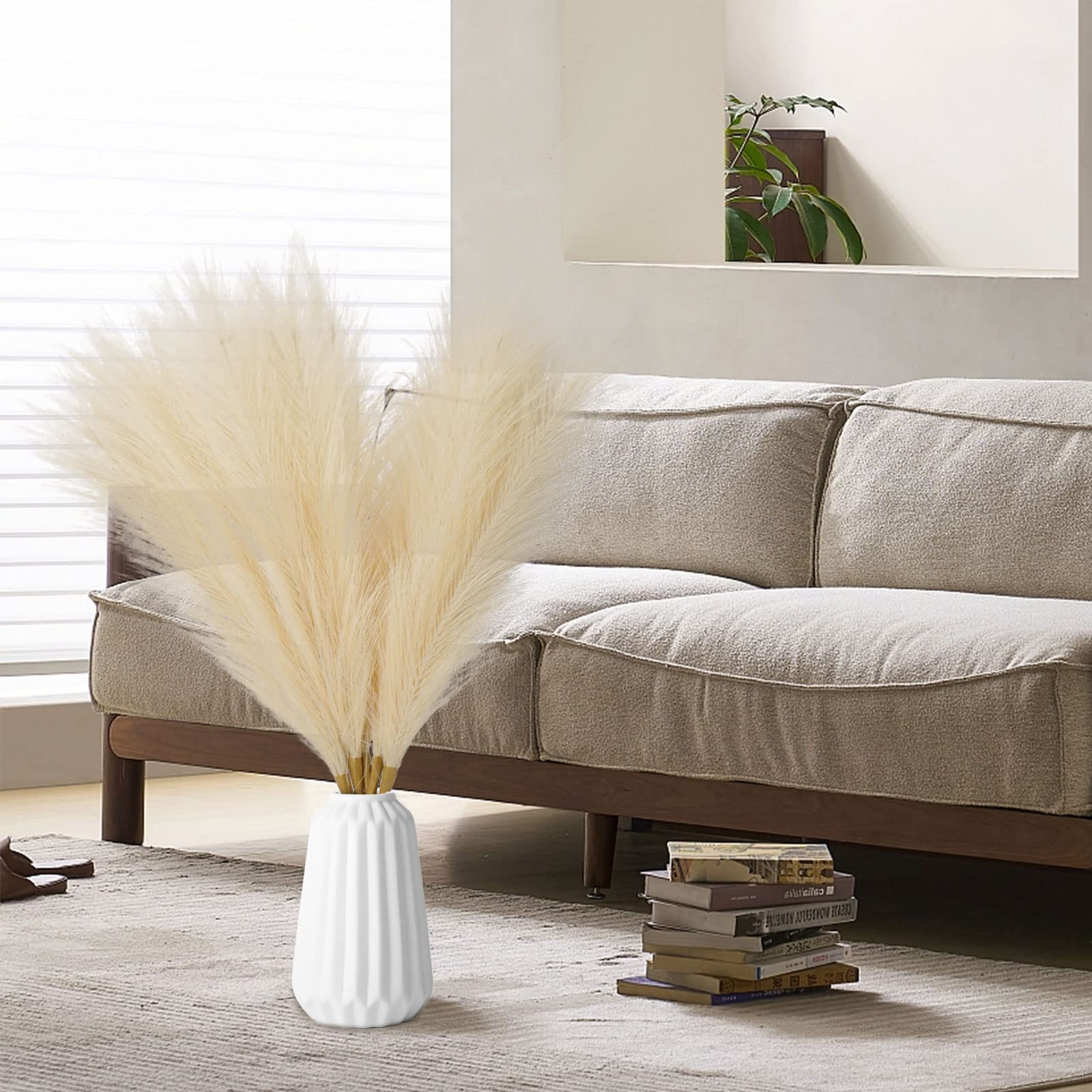 Erba Di Pampa Artificiale - 5 Steli Decorativi 80cm Per Vaso Da Interno - Foto 13