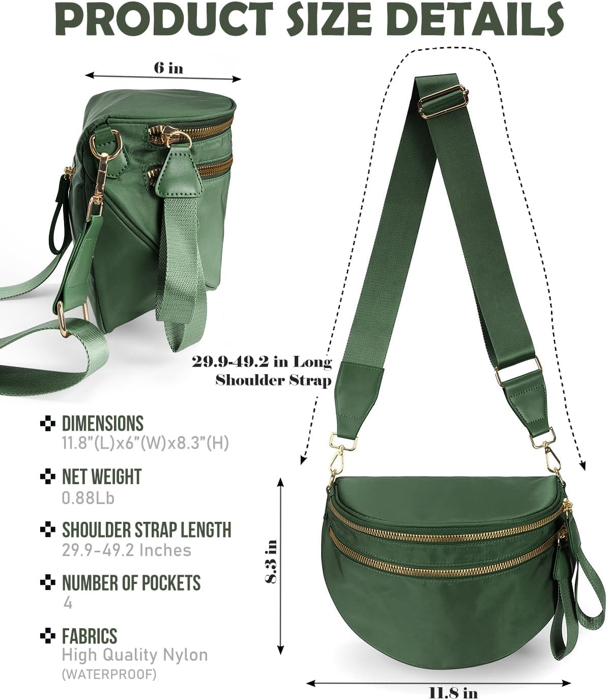 Pure Colour Crossbody Bag Bum Bag for Women,Spacious Purse Fanny Packs Belt Bag,Oversized Bum Bag (Colour Bum Bag-Bean Green) - Image 3