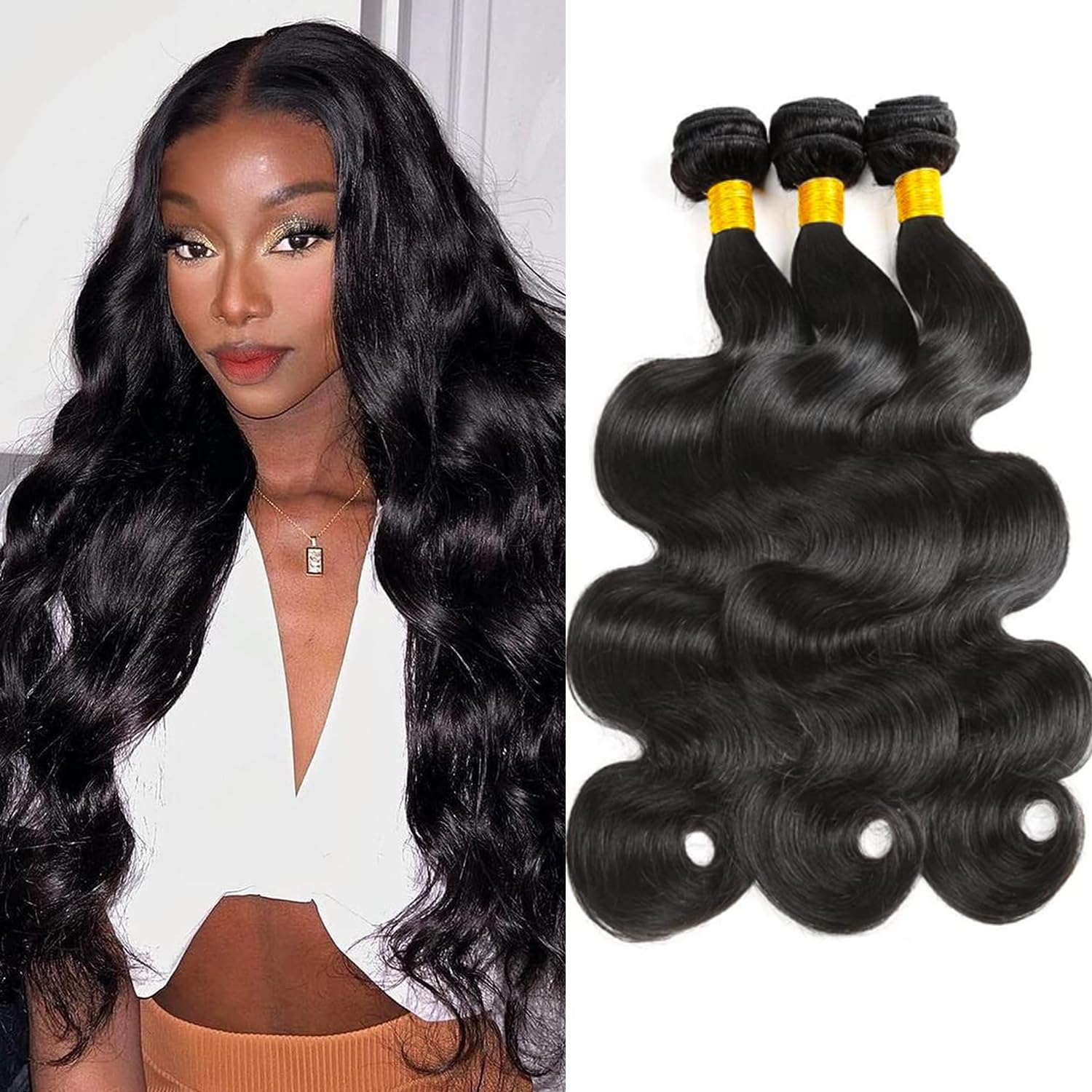 Body Wave Bundles Human Hair 14 16 18 Inch 100% Unprocessed Brazilian Virgin Human Hair Weave Bundles Hair Weft Body Wave Hair Extension for Black