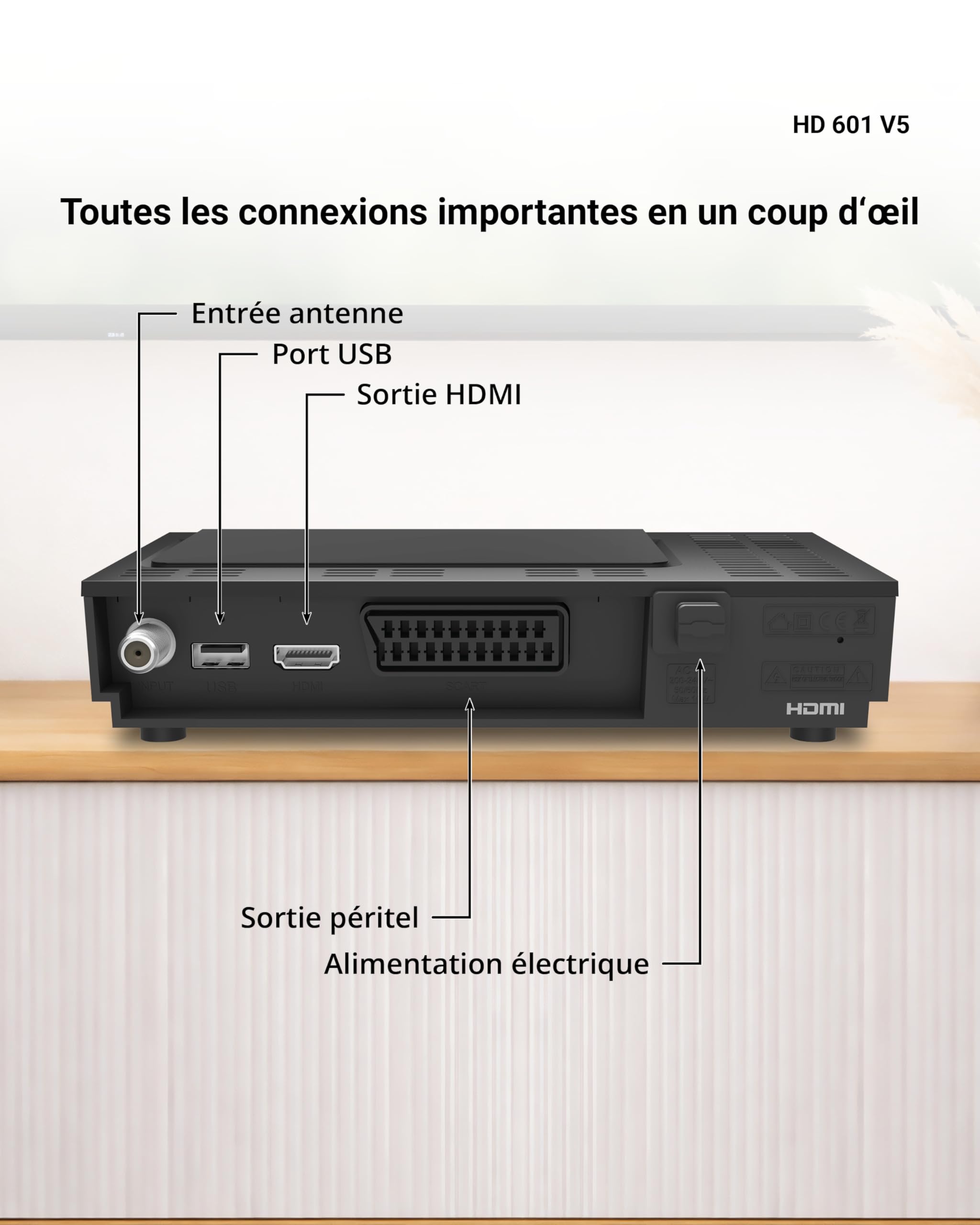 Megasat HD 601 V5 – Récepteur Satellite HD, HDMI, Péritel (SCART) – Noir | Pour toutes les chaînes en clair, lecteur multimédia USB, écran