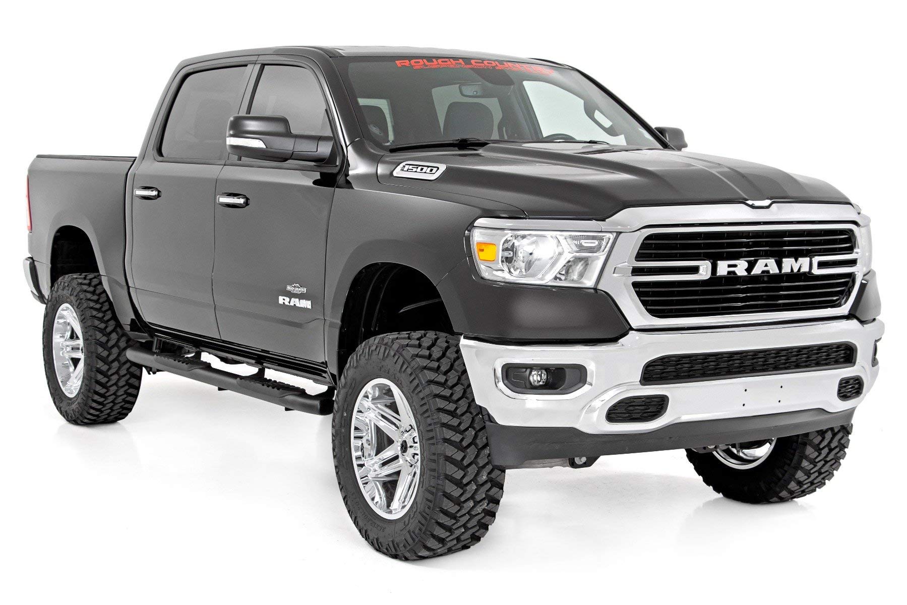 Rough Country Oval Nerf Steps for Ram 1500 (2019-2025) 1500 TRX (2021-2024) Crew Cab - OEM Style Rails with Built-in Side Steps