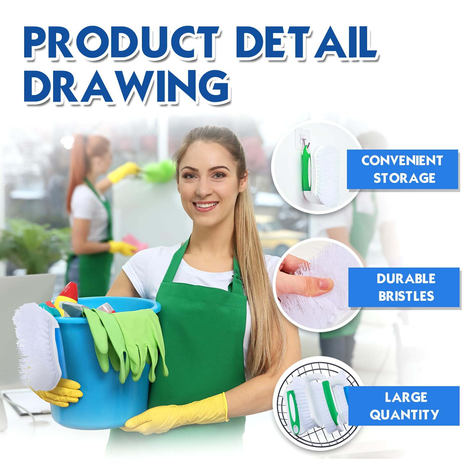Lallisa 12 cepillos para limpiar cómodos de agarrar, cepillos resistentes a granel con mango, cerdas rígidas flexibles, cepillo para fregar para ducha, alfombras, cocina, azulejos (gris, verde, azul)