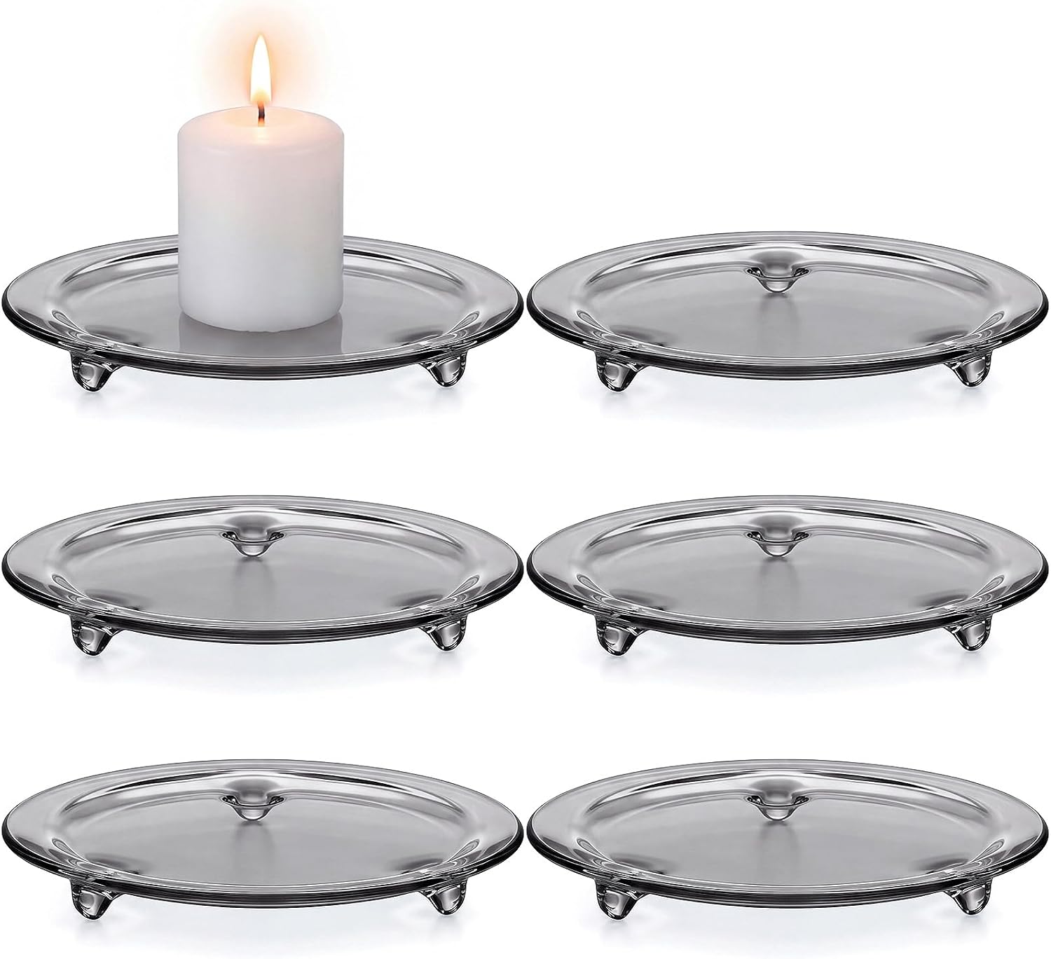 3 Pcs 4.7'' Smoke Gray Tealight Holders Tripod Tray Pillar Candle
