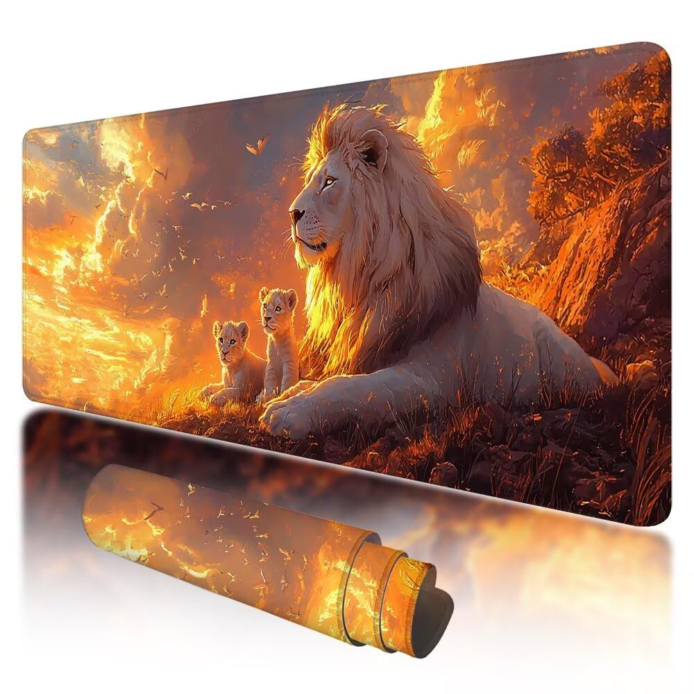 Podkładka pod mysz do gier, duża podkładka pod mysz XXL 1000 x 500 x 3 mm dla zwierząt pod ręką na biurko ze zszytymi krawędziami, podkładka pod mysz do gier XXL wodoodporny lew antypoślizgowy do PC