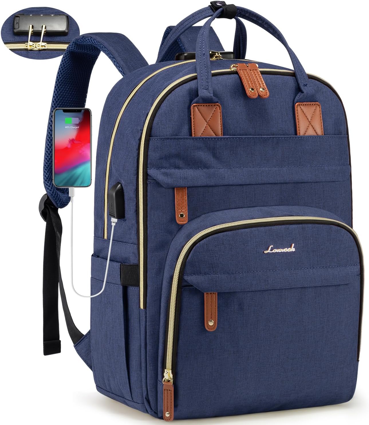 LOVEVOOK Laptop Backpack for Women & Men, Unisex Travel Anti-theft Work College Bag, Business Computer Backpacks Purse, Casual Hiking Daypack with Lock, Fits 15.6 Inch Laptop, Dark Blue