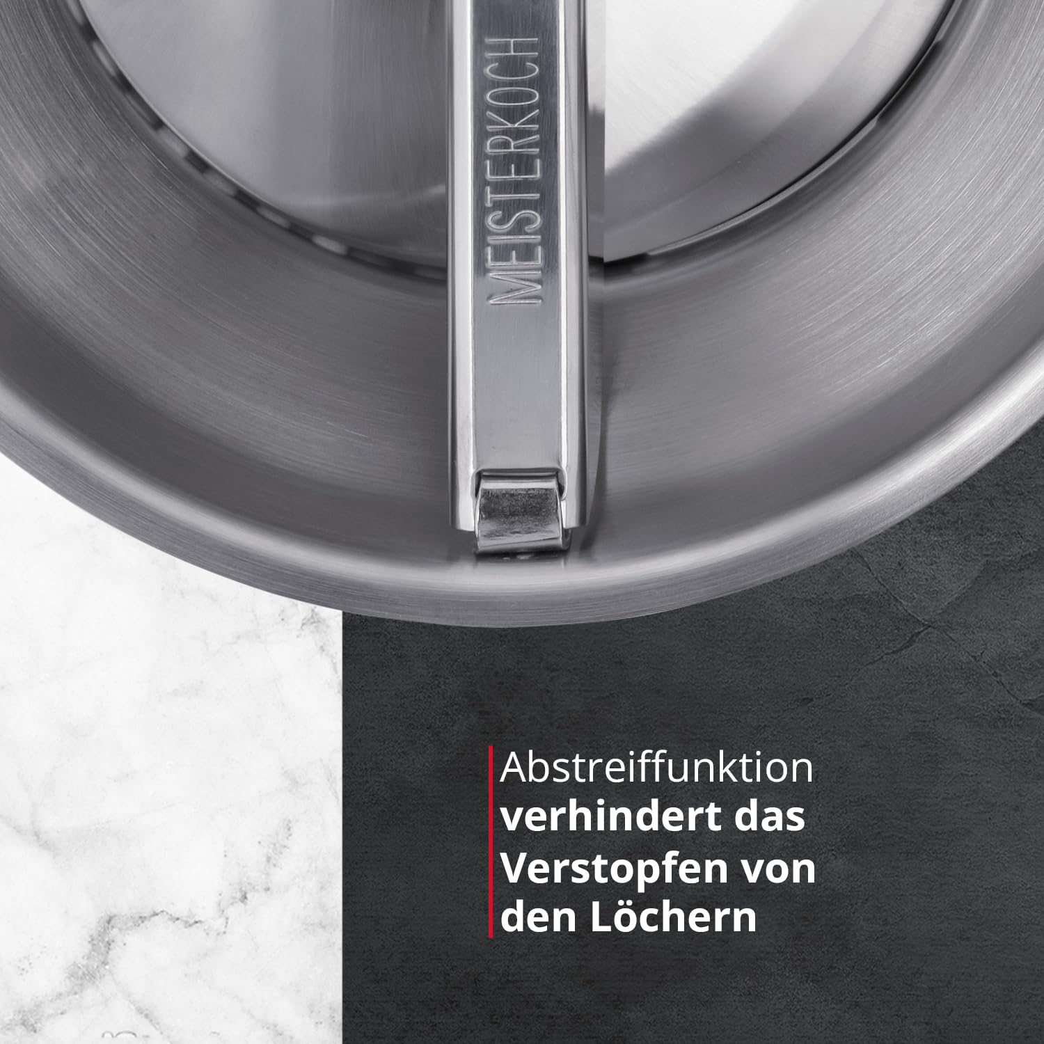 MEISTERKOCH Passiermühle aus Edelstahl 22 cm Durchmesser, 2 Liter Volumen, mit 3 Lochscheiben spülmaschinengeeignet | Passiergerät zerlegbar für Obst und Gemüse