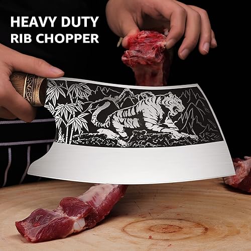 Miniatura 7 de TOMBRO Cuchillo de carnicero resistente de 6.7 pulgadas, cuchillo de chef de acero de alto carbono, cuchillo de carnicero de 9 pulgadas, picador de