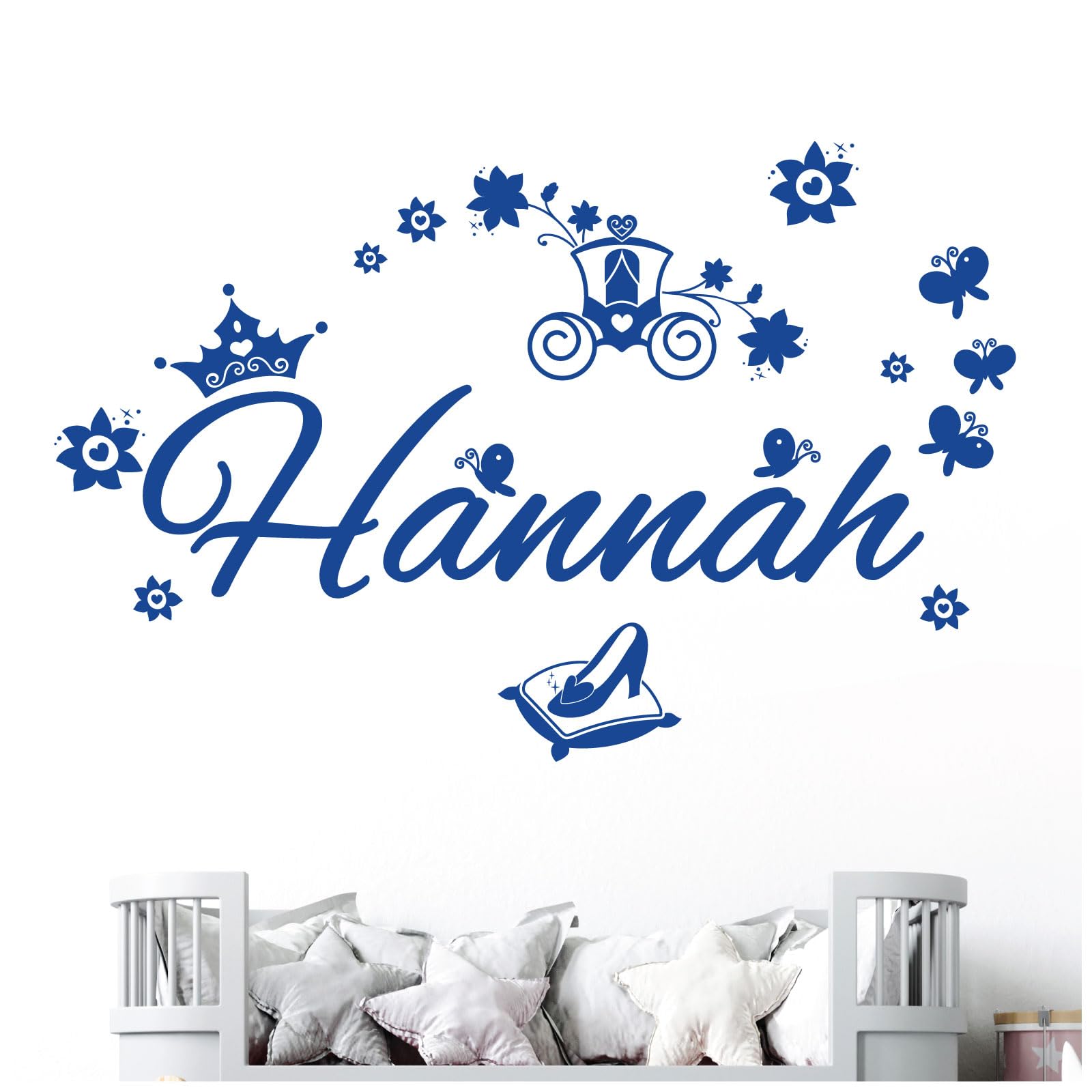 Personalised Name Girls Wall Art Sticker - Princess Fairy Tale Cinderella Story [Large] [Mid Blue]