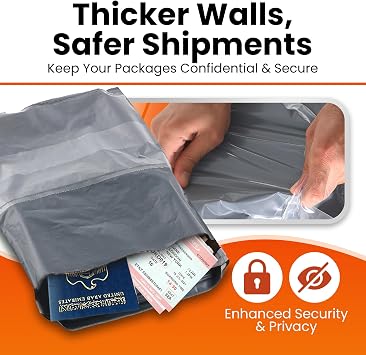 Poly Mailers Shipping Bags (30 Pack) Self-Seal Plastic Mailing Envelopes, 3 Sizes incl. 8x12, poly mailers 10x13 & 14x19 Tear & Water-Resistant Plastic Shipping Bags for Clothing Not Padded, Grey