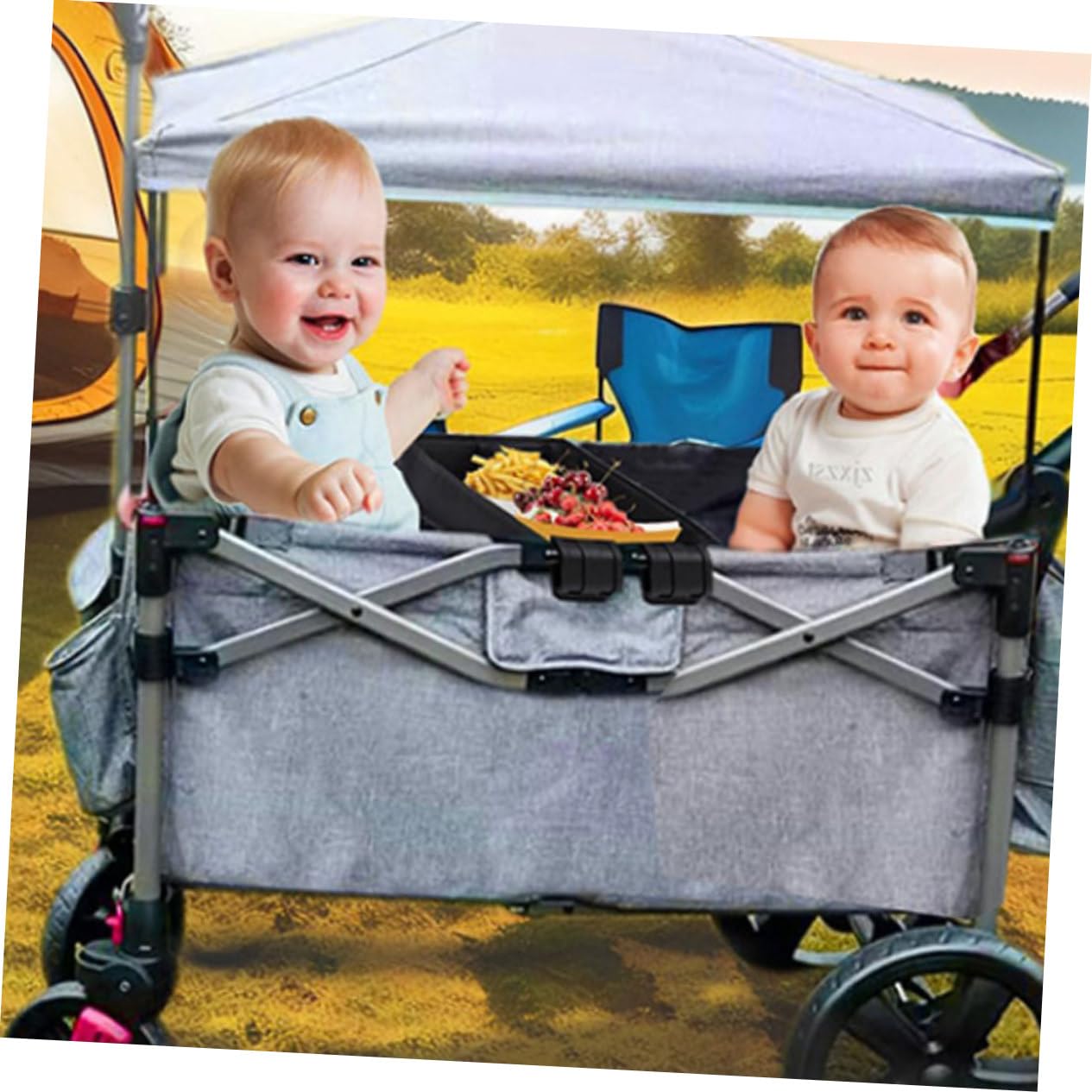 Plateau pour Poussette Bébé Xl en Toile Noire, Accessoire | Porte-gobelet, Support de Téléphone, pour Berceau et Poussette, Clip-on, Format Portable