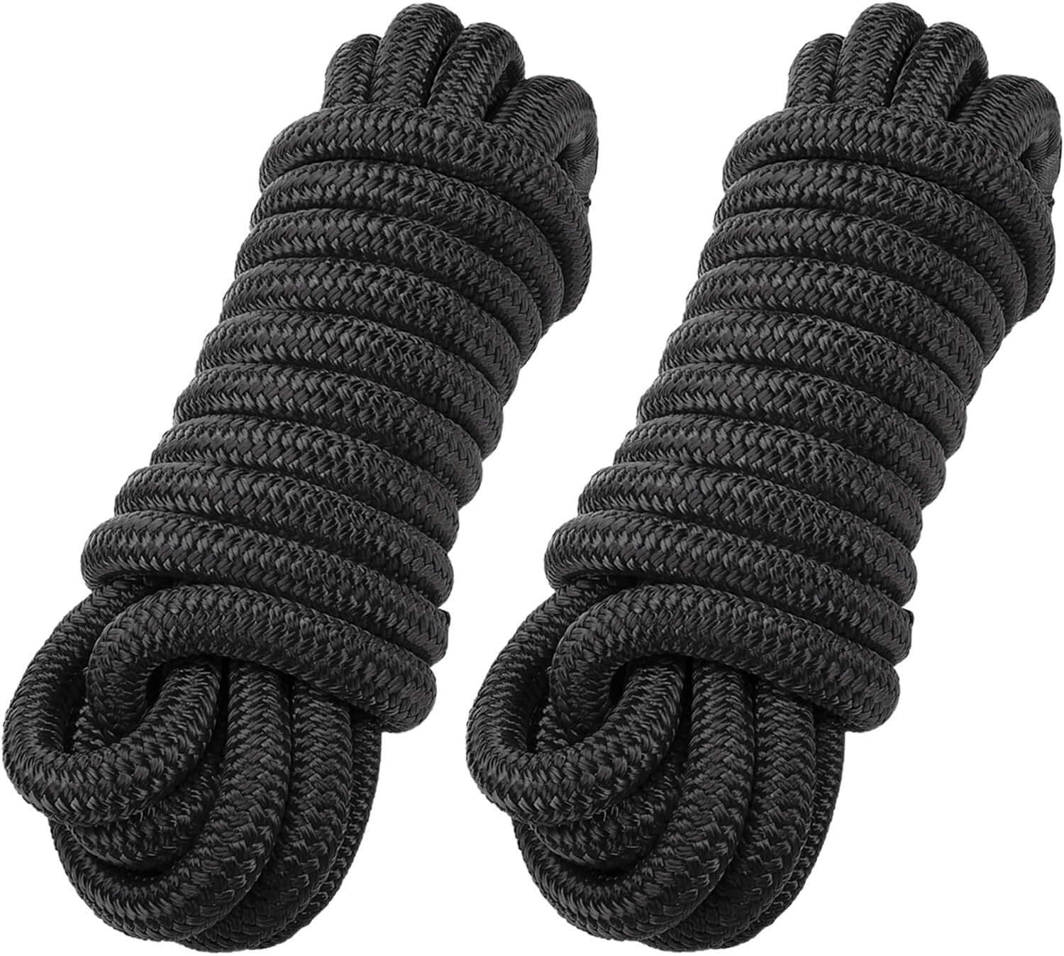 2 Pack 3/4" x 15' Double Braided Nylon Boat Dock Lines with 15" Loop - Marine Grade Dock Lines for Boats, Mooring