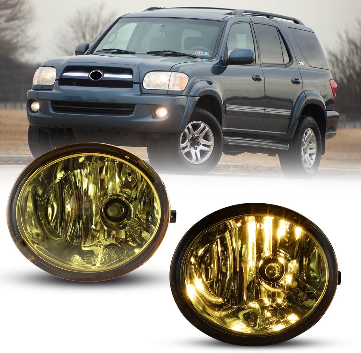 Nixon Offroad Fog Lights for 2001-2007 Toyota Sequoia & 2000-2006 Toyota Tundra [Not Fit for Steel Front Bumper Model], Fog Lights Assembly Kits w/Wiring Harness/Switch Kits/ 9006 Bulbs, Yellow Lens