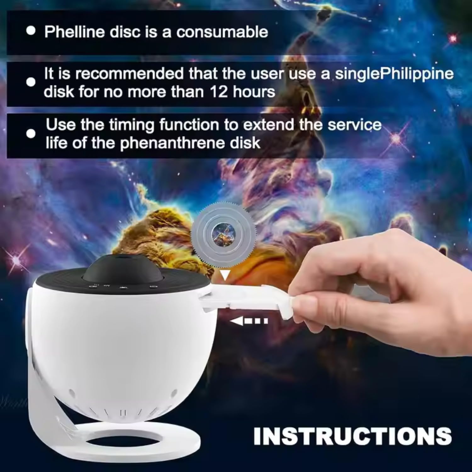One94Store Galaxy Projector Night Light – HD Star Projector with 12 Replaceable Film Discs & Timer | Planetarium Ceiling Light for Bedroom, Kids & Adults | Starry Sky & Milky Way Lamp (White) - Image 6 thumbnail