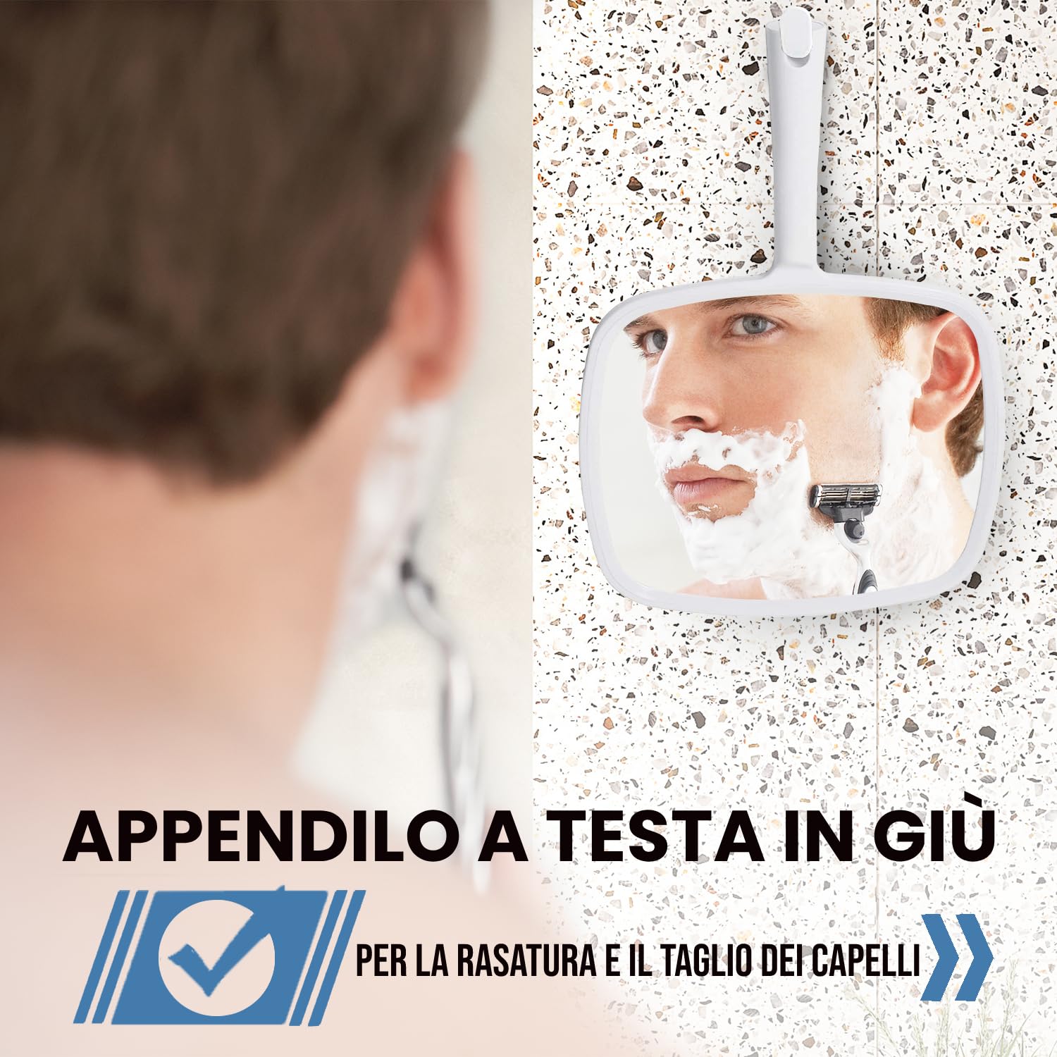 Mirrorvana Specchio a mano con manico ergonomico, specchio portatile per trucco, tagli di capelli domestici, uso dentale e barbiere, 20,3 x 27,9 cm (bianco)