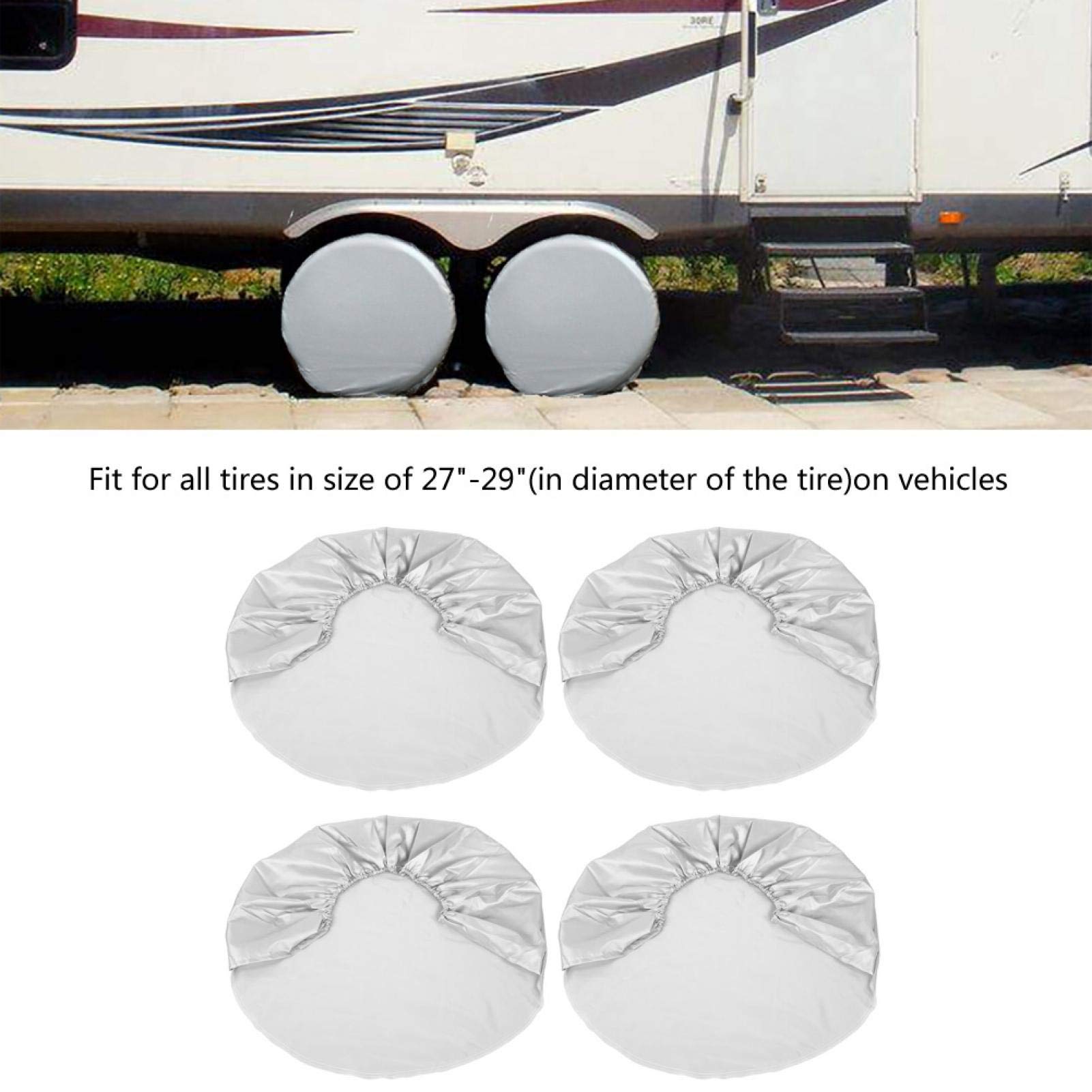 Lot de 4 Housses de Protection pour Pneu de Roue de 27" à 29" Argentées pour Extérieur, Voiture, Remorque, Camping-car, Camion, SUV, RV, Housse de Roue étanche, Protection contre la Pluie et la Neige.