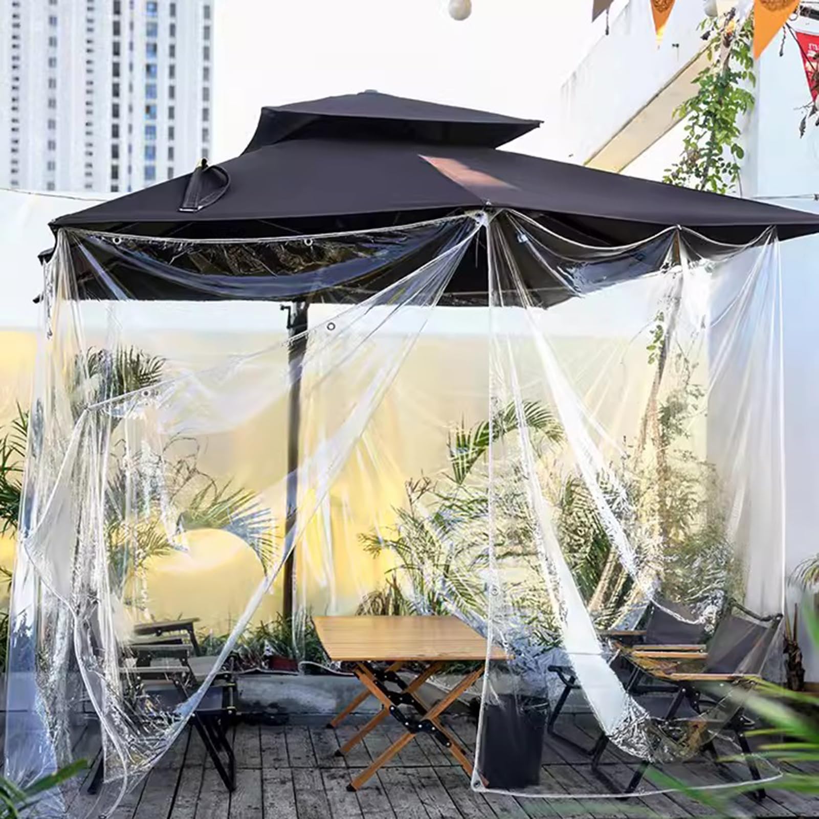 Plane Transparent mit Ösen 2.4X3M, PVC Durchsichtige Plane Wasserdicht Abdeckplane, Reißfest Winddicht für Außenbereich Garten Pavillon, mit Seil