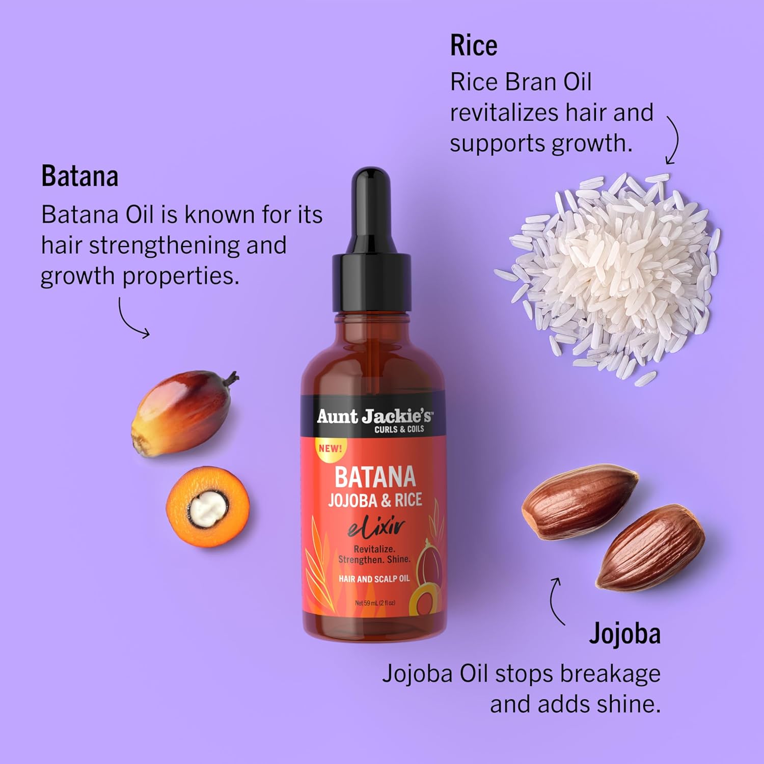 Aunt Jackie's Curls & Coils Elixirs Hair & Scalp Oils Collection – Batana; Biotin, Rosemary & Mint; Collagen, Tea Tree & Eucalyptus; Saw Palmetto, Jamaican Black Castor & Grapeseed Oils (4 Products)