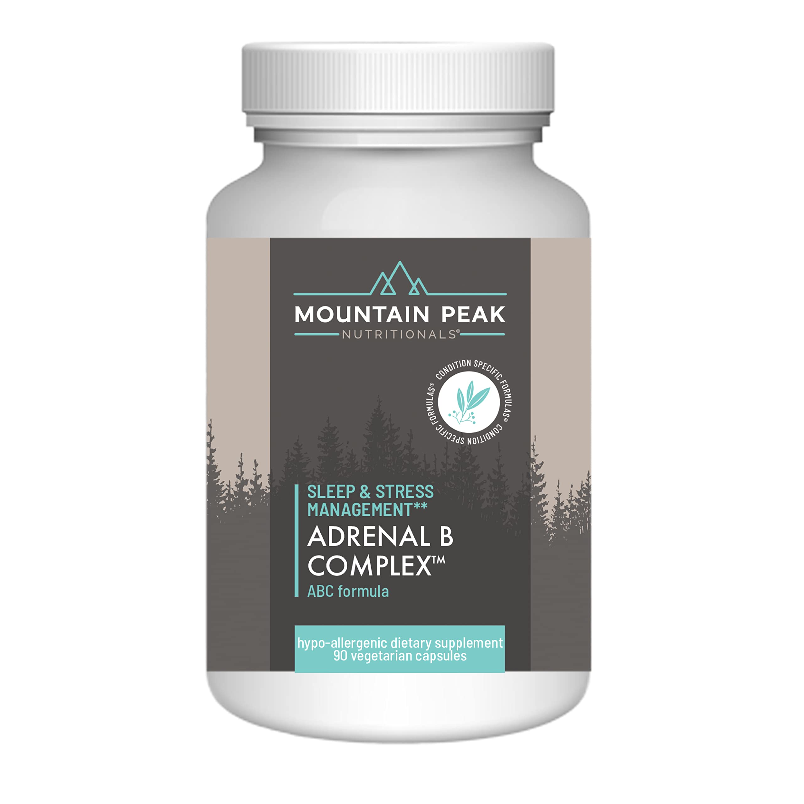 Mountain Peak Adrenal B Complex - Cortisol Support w/Ashwagandha, Vitamin B6, B12 & C - Helps Support Stress Levels - Encodcrine & Nervous System Support Supplement (90 Vegetarian Capsules)