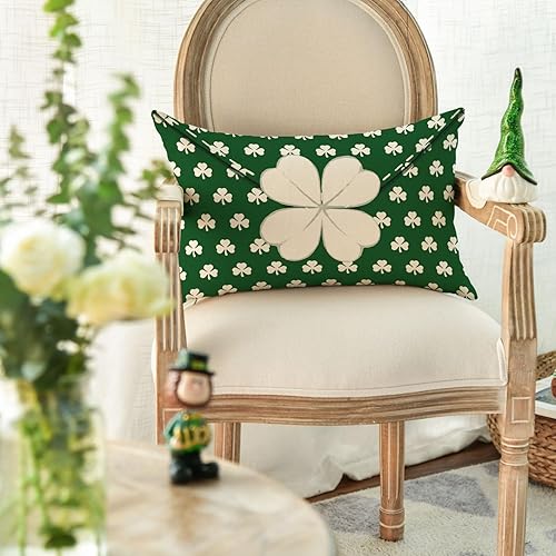 Miniatura 2 de AVOIN colorlife Funda de almohada verde con diseño de trébol sobre del día de San Patricio, 12 x 20 pulgadas, decoración para sofá
