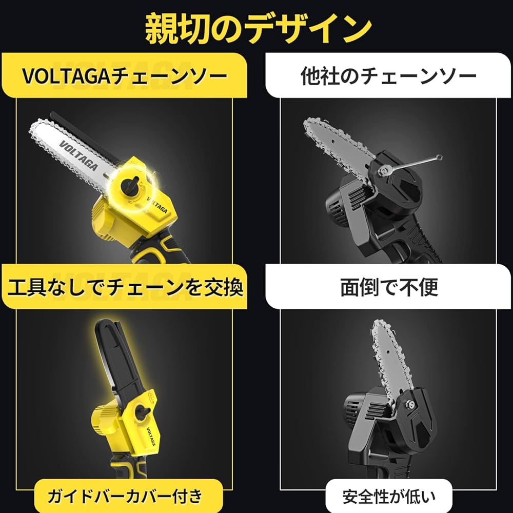 チェーンソー 充電式 電動チェーンソー 小型　20V 最大切削直径110mm Amazon | VOLTAGA チェーンソー 充電式 電動チェーンソー 小型