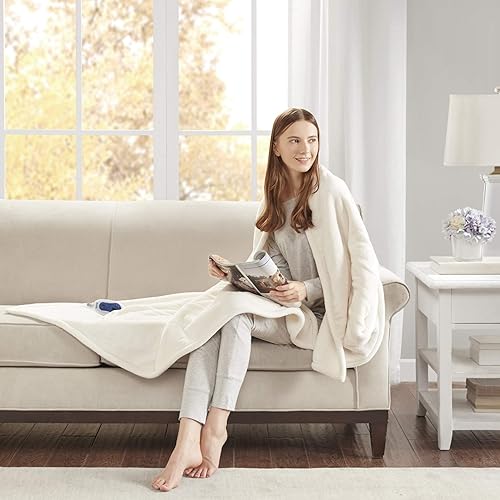 Beautyrest - Manta Eléctrica Reversible de Felpa ultraligera - Manta Eléctrica, Regulador de Múltiples Niveles de Calor Acogedor Sofá Sala de Estar,