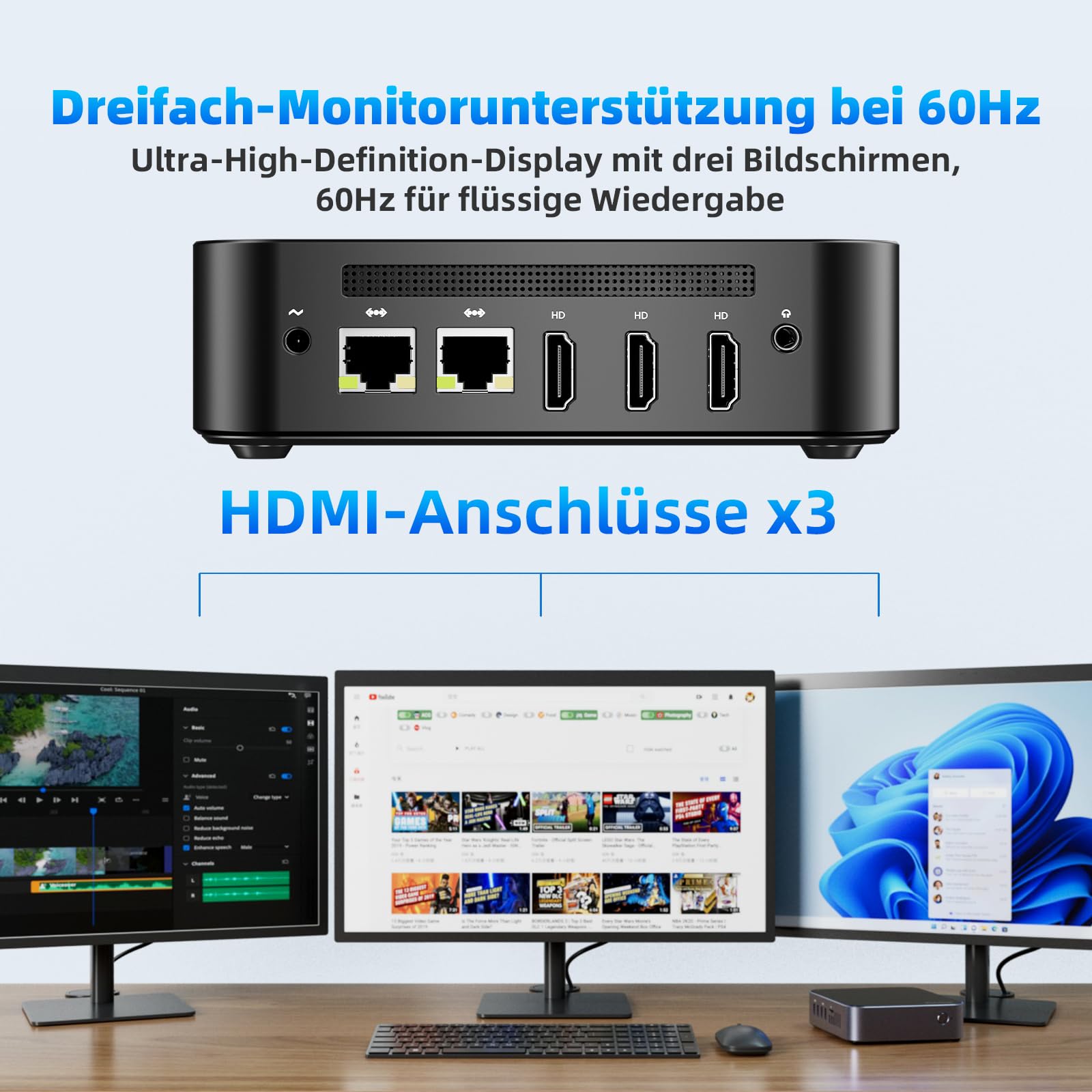 DreamQuest Mini PC Windows 11 Pro Intel 12.Gen N95 (bis zu 3,4 GHz) 12GB DDR5 RAM 512GB M.2 SSD Micro Desktop Computer mit 4K HDMI,WiFi6,Gigabit LAN,USB3.2,ideal für Home Office & Heimkino