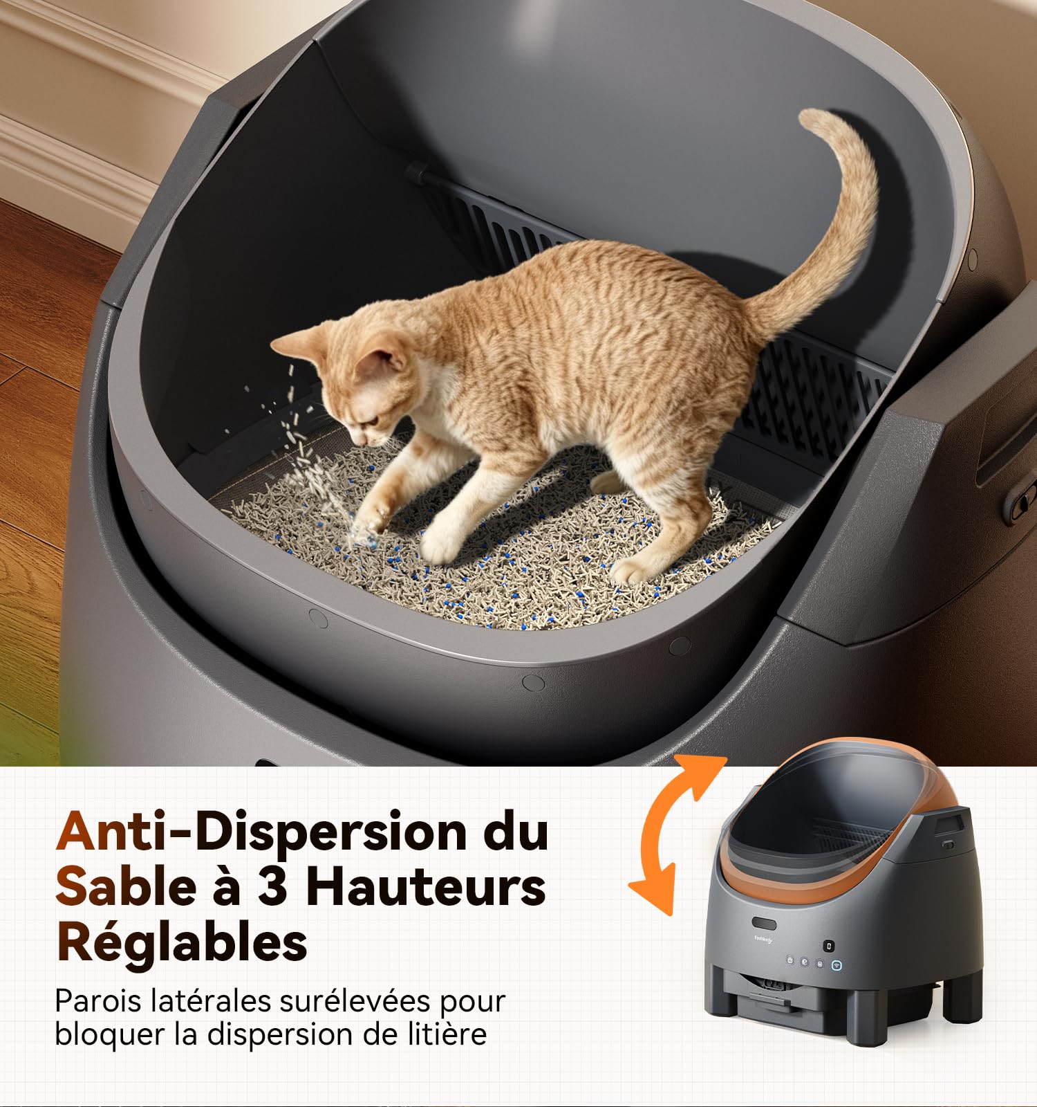 FEELNEEDY Litiere Chat Autonettoyante, Litière Automatique avec Système de Neutralisation des Odeurs pour Chats 1-15kg, Contrôle APP & Sécurité Multi-Capteurs, Hauteur d’Entrée Réglable
