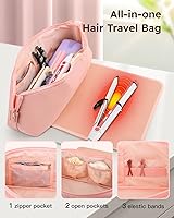 Vista 5 de Bolsa de viaje para herramientas para el cabello con alfombrilla resistente al calor, estuche organizador de cabello portátil grande 2 en 1