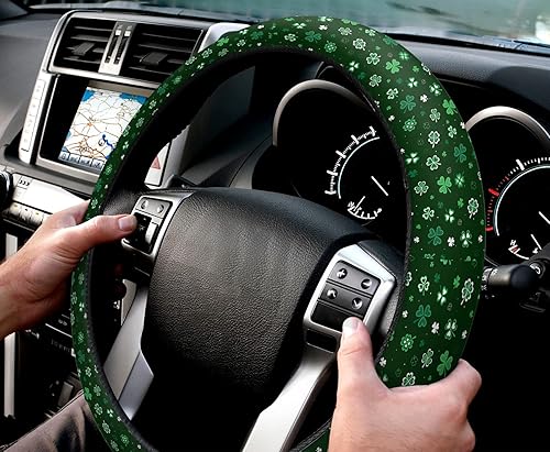 Miniatura 3 de Funda para volante de automóvil, diseño de trébol brillante del día de San Patricio, esponja elástica elástica, funda protectora para vehículos,
