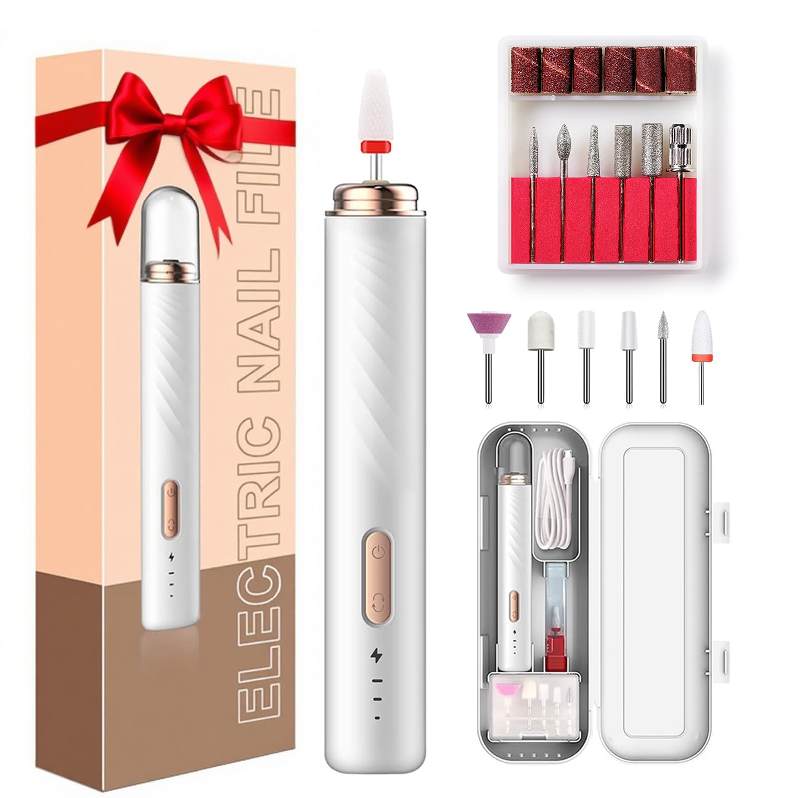 Kit professionale per trapano per unghie senza fili, lima elettrica per manicure e pedicure, ricaricabile e portatile, con 6 punte, collettore di polvere, silenzioso, 30.000 giri/min, regalo per donne