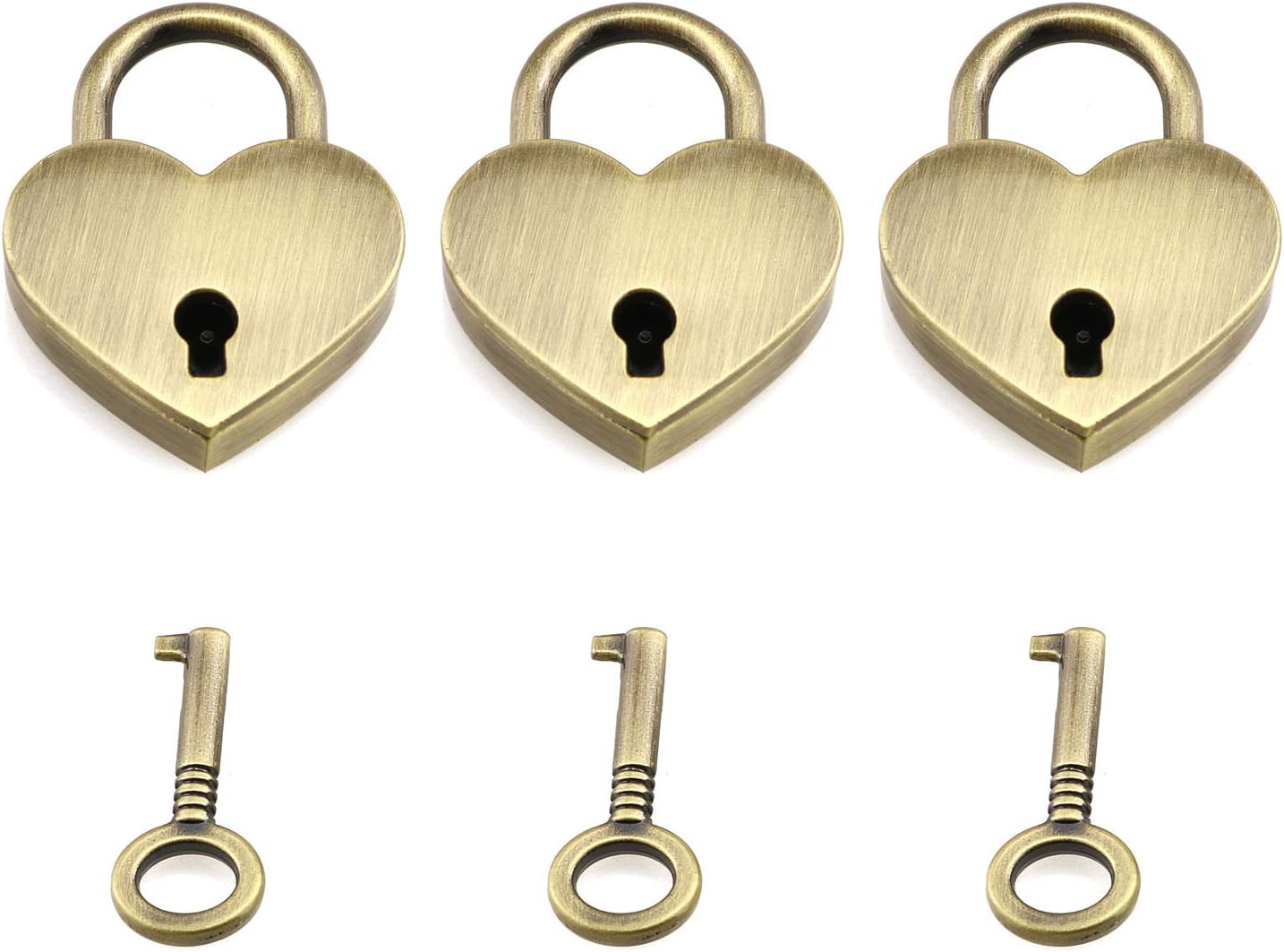 E-outstanding Heart Shape Padlock 3PCS 30x39x7mm Vintage Style Mini Brass Heart Shape Lock with Key for Jewelry Storage Box Diary Book