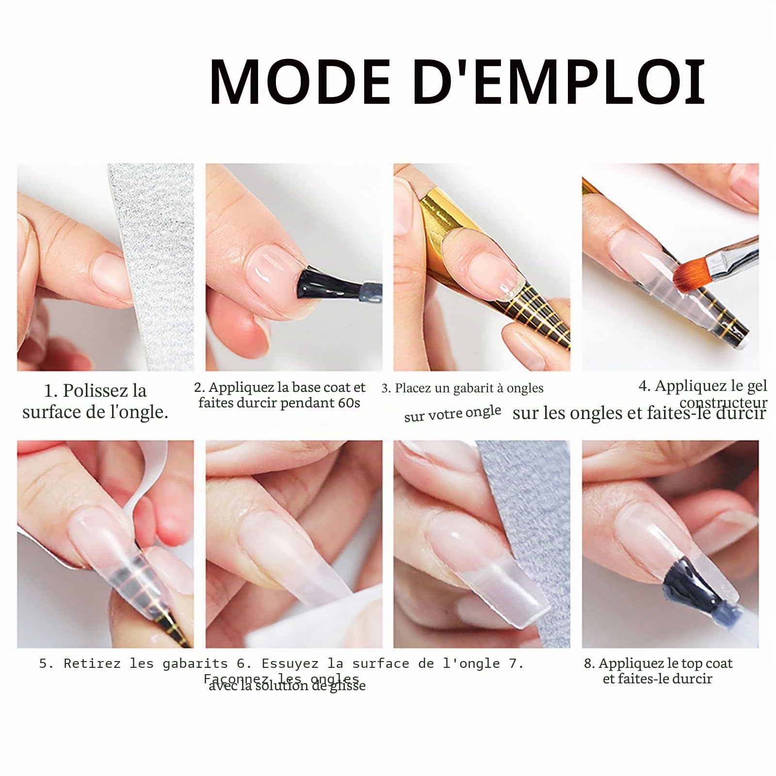 Lot de 6 extensions d'ongles en gel de construction pour ongles en gel