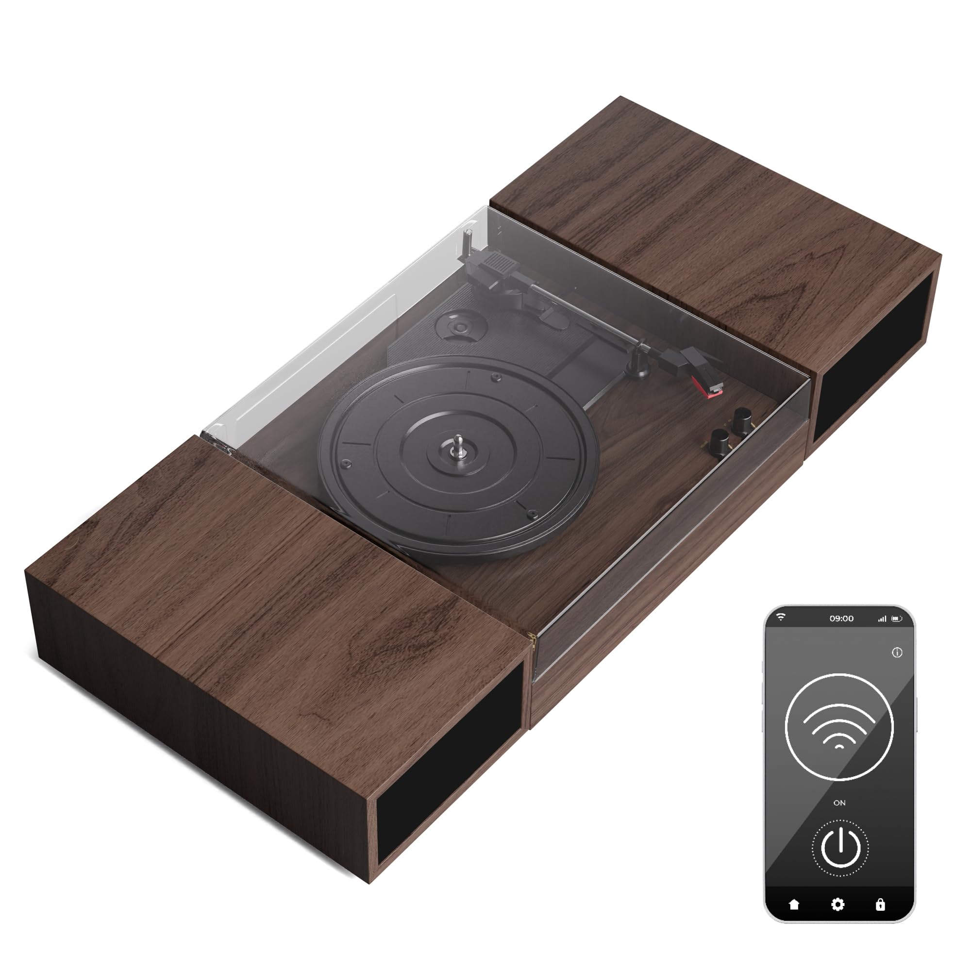 TT-Play - Giradischi Bluetooth, 3 Velocità, Altoparlanti Integrati: 2x10W, 33/45/78 RPM, Design Moderno, RCA-Out, Potenza Massima: 24W, Legno Scuro