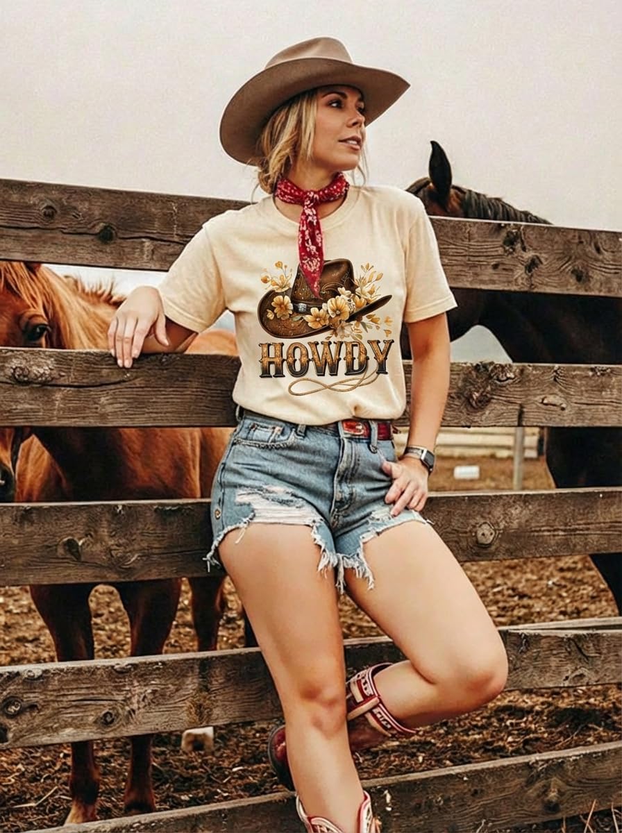 Howdy Country Music Shirt Women Vintage Western Retro Steer Skull T-Shirt Graphic Cowboy Cowgirl Tee Rodeo Tops - Image 5