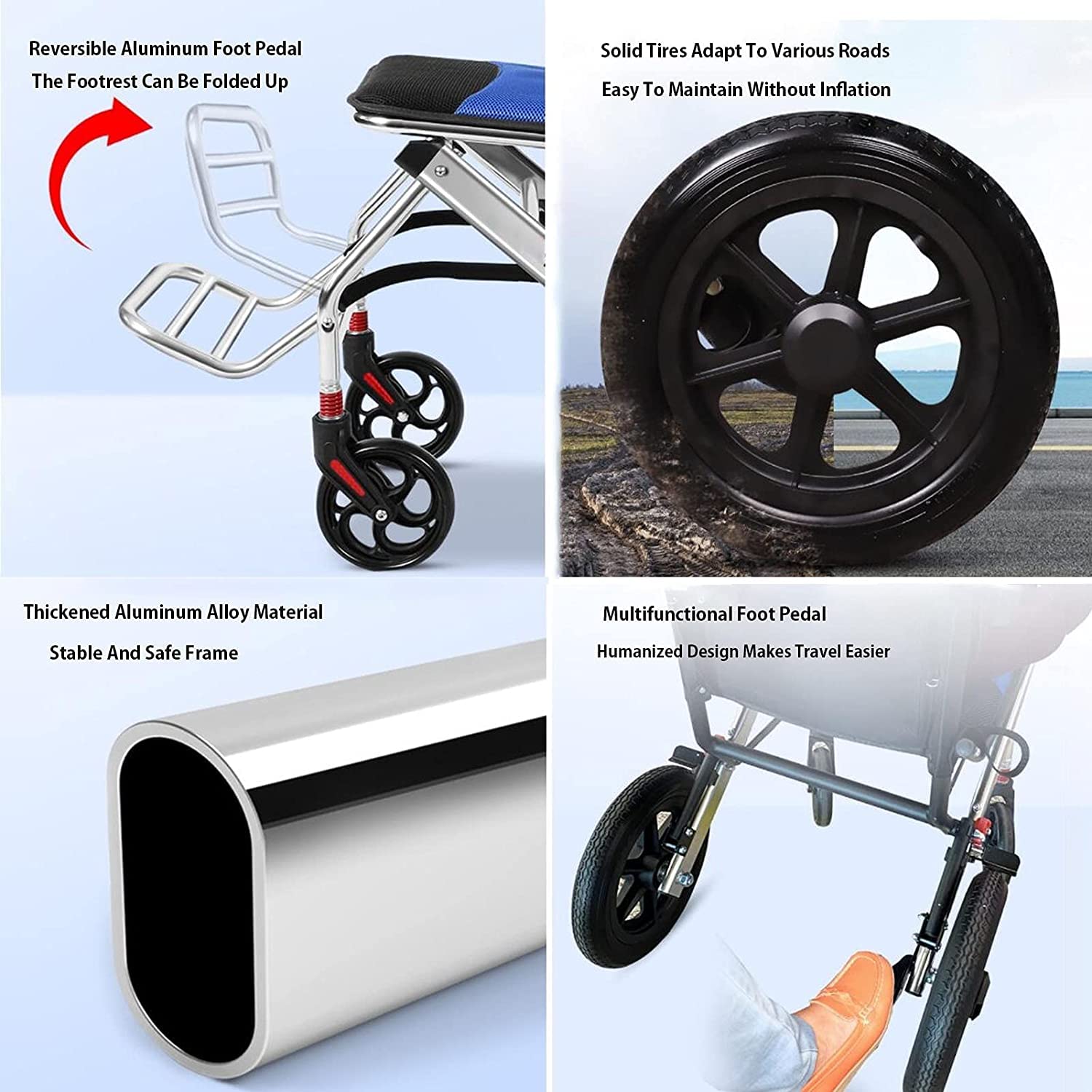 Lekki Transportowy Mobilny Wózek Inwalidzki Dla Dorosłych, Ultralekki Składany Lekki Transportowy Mobilny Wózek Inwalidzki, Przenośny Transport Ze Stopu Aluminium Lekki Transportowy Mobilny Wózek Inw