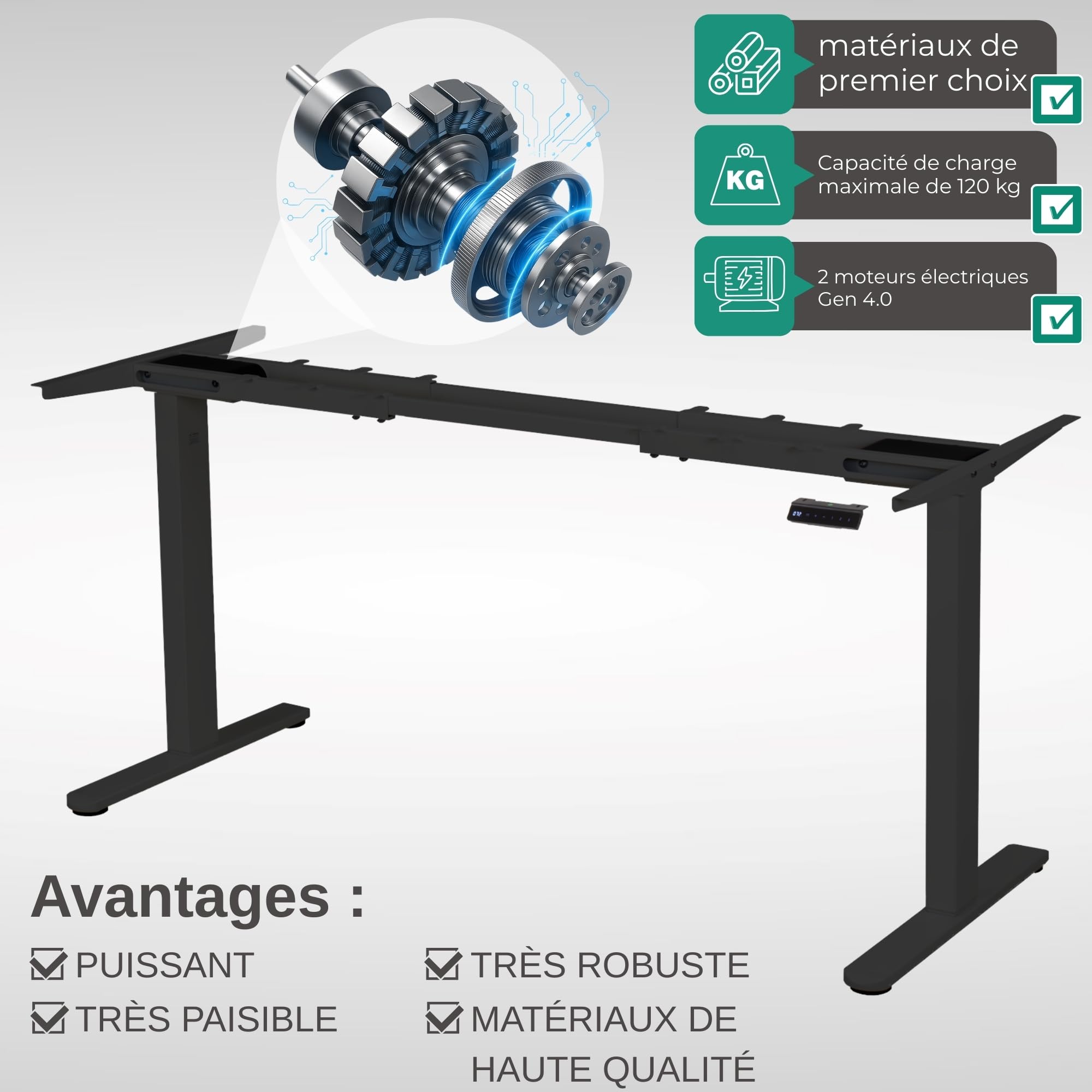 Albatros Piètement de Bureau Lift, Noir, 2X Moteurs, réglable en Hauteur électriquement avec Fonction mémoire