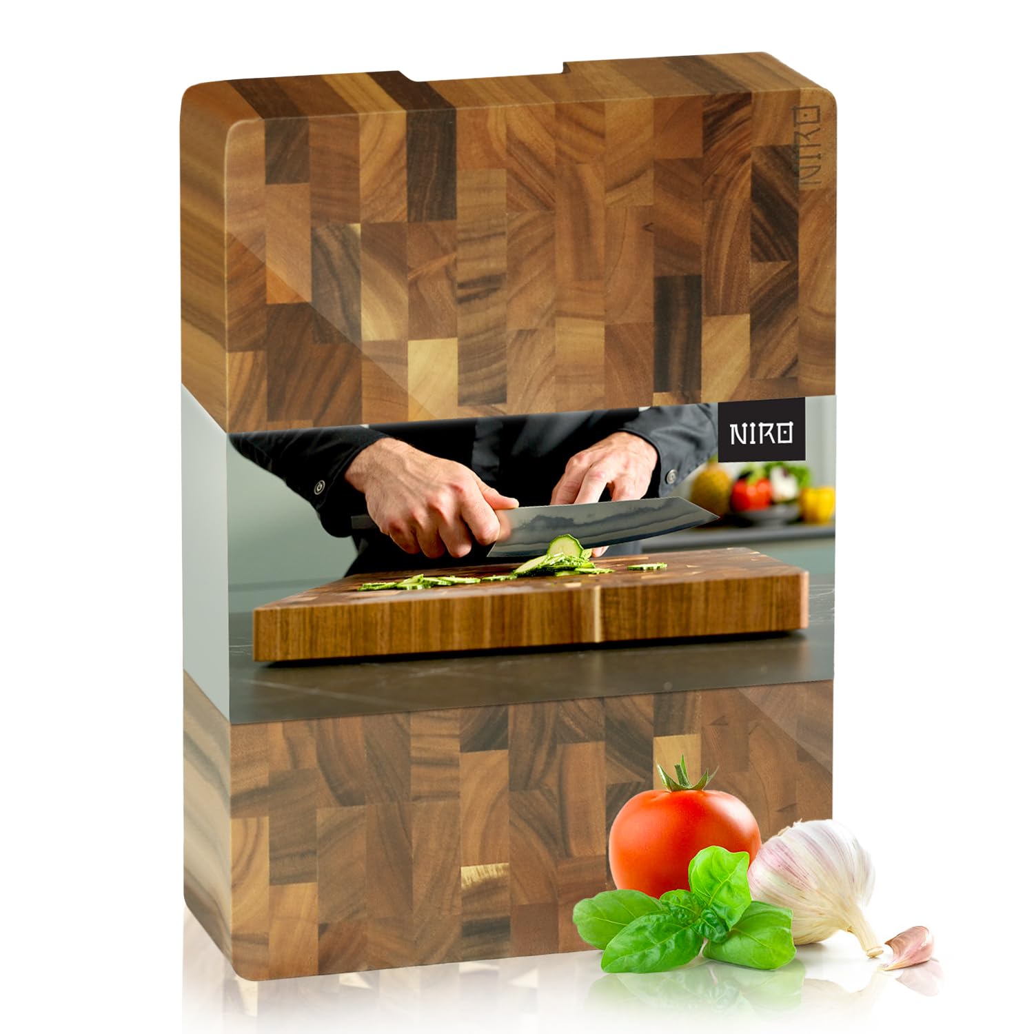 NIRO Tagliere da Cucina Professionale XL 100% Legno Naturale di Noce, SPESSORE 4 CM, Dimensioni 40 x 30 x 4 cm, Atossico, Legno Massello Pregiato, Utilizzabile come Vassoio da Portata, Design Unico