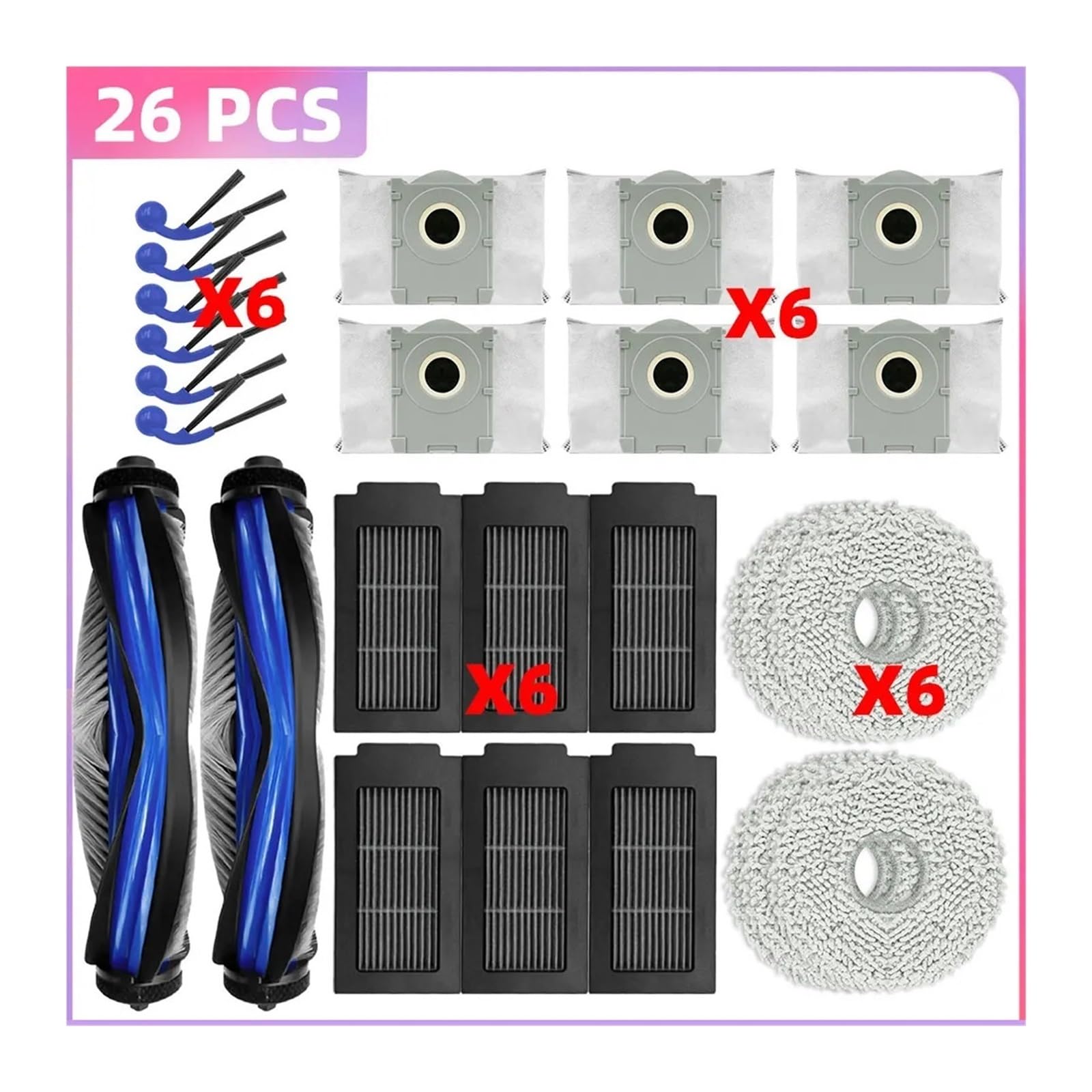 Staubsauger Rollbürste Bürstenrolle, Kompatibel For Ecovacs, T30C / T30C Teile Hauptrolle Seitenbürste Filter Mopp Stoffbeutel(26PCS 2B6S6D6F6M)