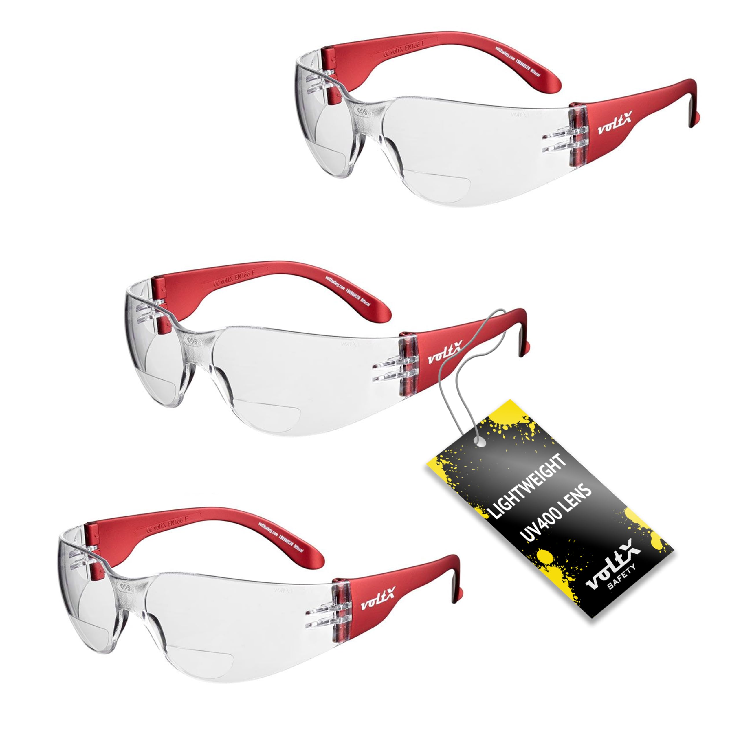 voltX 3 x GRAFTER Gafas de Seguridad de Lectura Bifocales +1,5 | Certificadas CE EN166F. 3 pares con lentes transparentes UV400 antivaho. Diseño ligero.