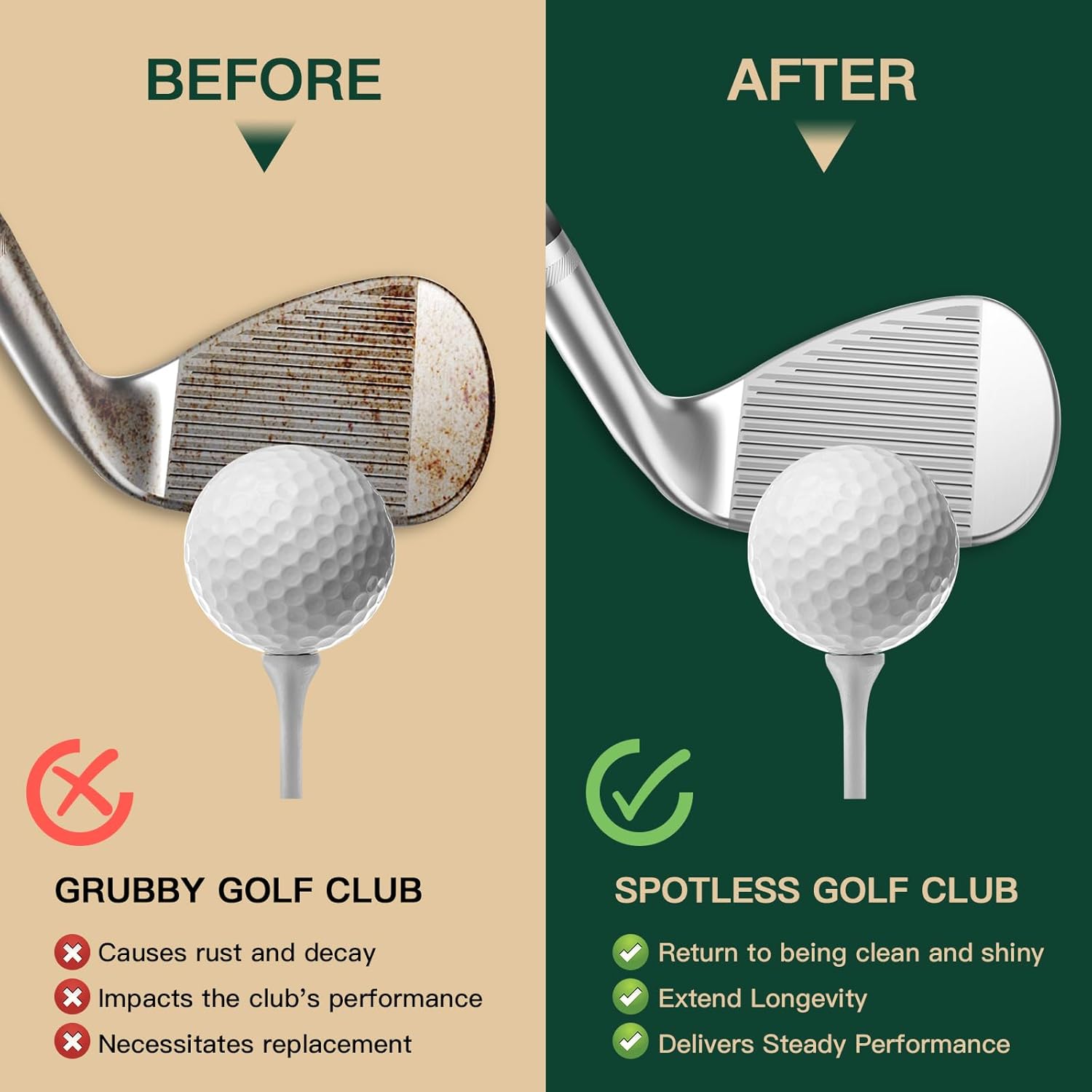 Golf Club Cleaning Kit 3-in-1 with Golf Club Cleaner Brush, Towel and 200g Golf Club Polish - Golf Club Care Kit for Instant Groove Rust & Scratch Remover - Golf Accessories for Men - Image 2