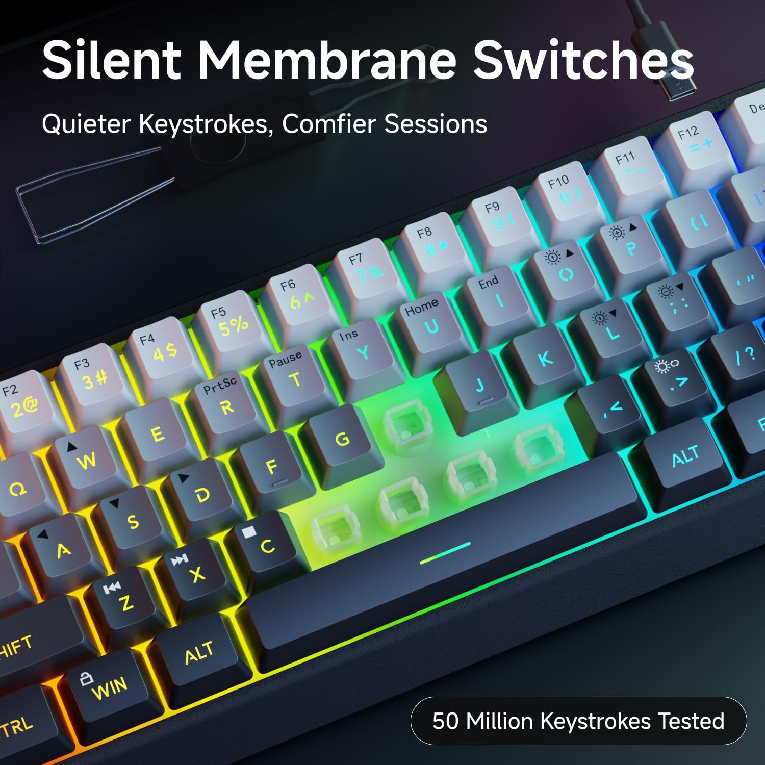 SEUNKWANG EWEADN F61 60% Gaming Keyboard Wired, RGB Backlit Membrane Gaming Keyboard with PBT Keycaps, Compact Design, Lanyard Wired Keyboard for Mac/Win-Gradient Black