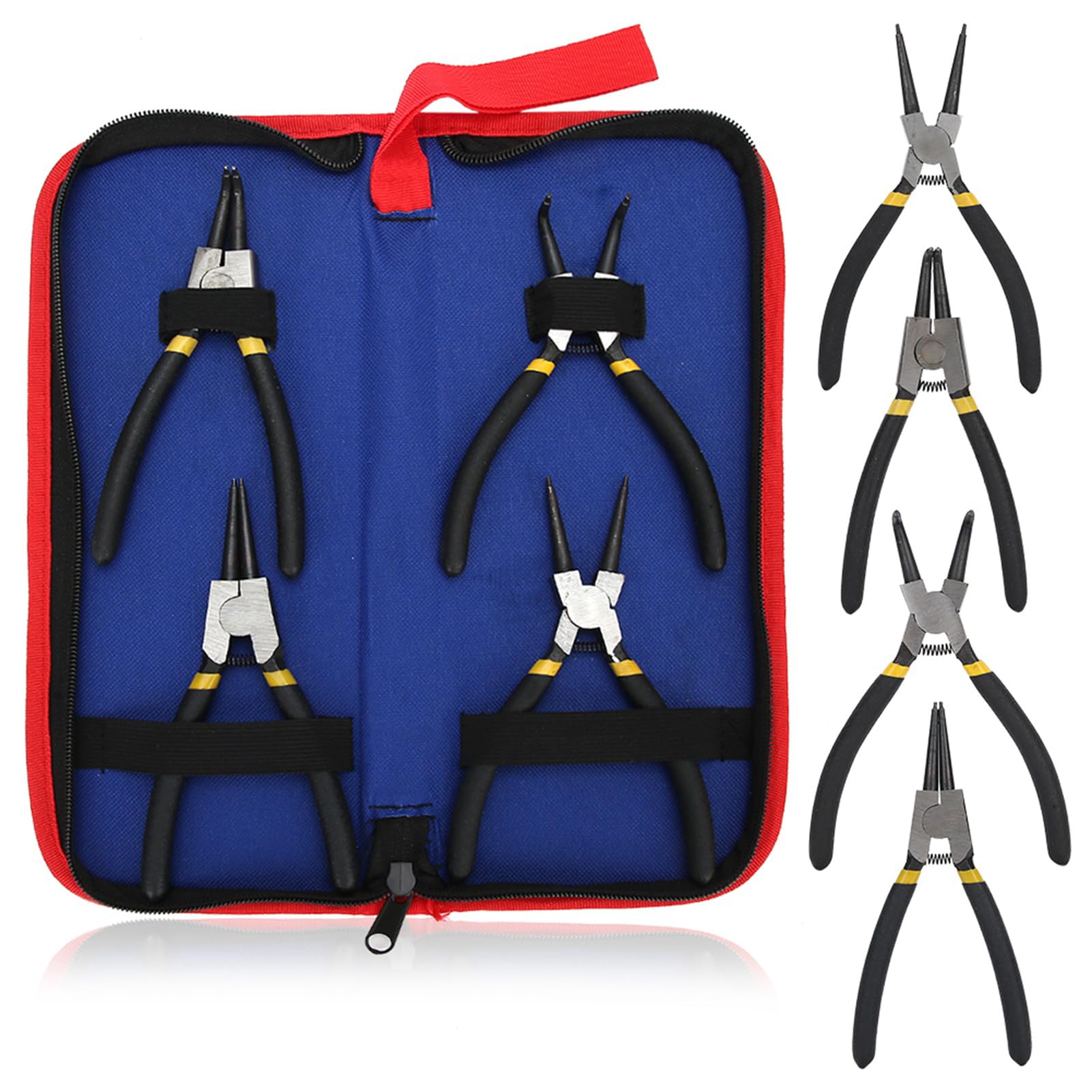 Steel Ring Plier Set Circlip Pliers with Plastic Coated Handle, Hand Operated Tool for Various Uses (Black double section 6 inches)