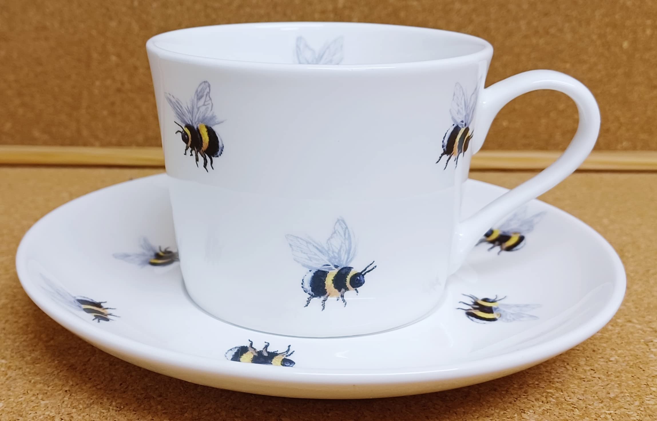 Rainbow Decors Yellow Bees Cup & Saucer Fine Bone China Sterling 250 Ml Tea Coffee Cup Saucer Bumblebee Hand Decorated Uk