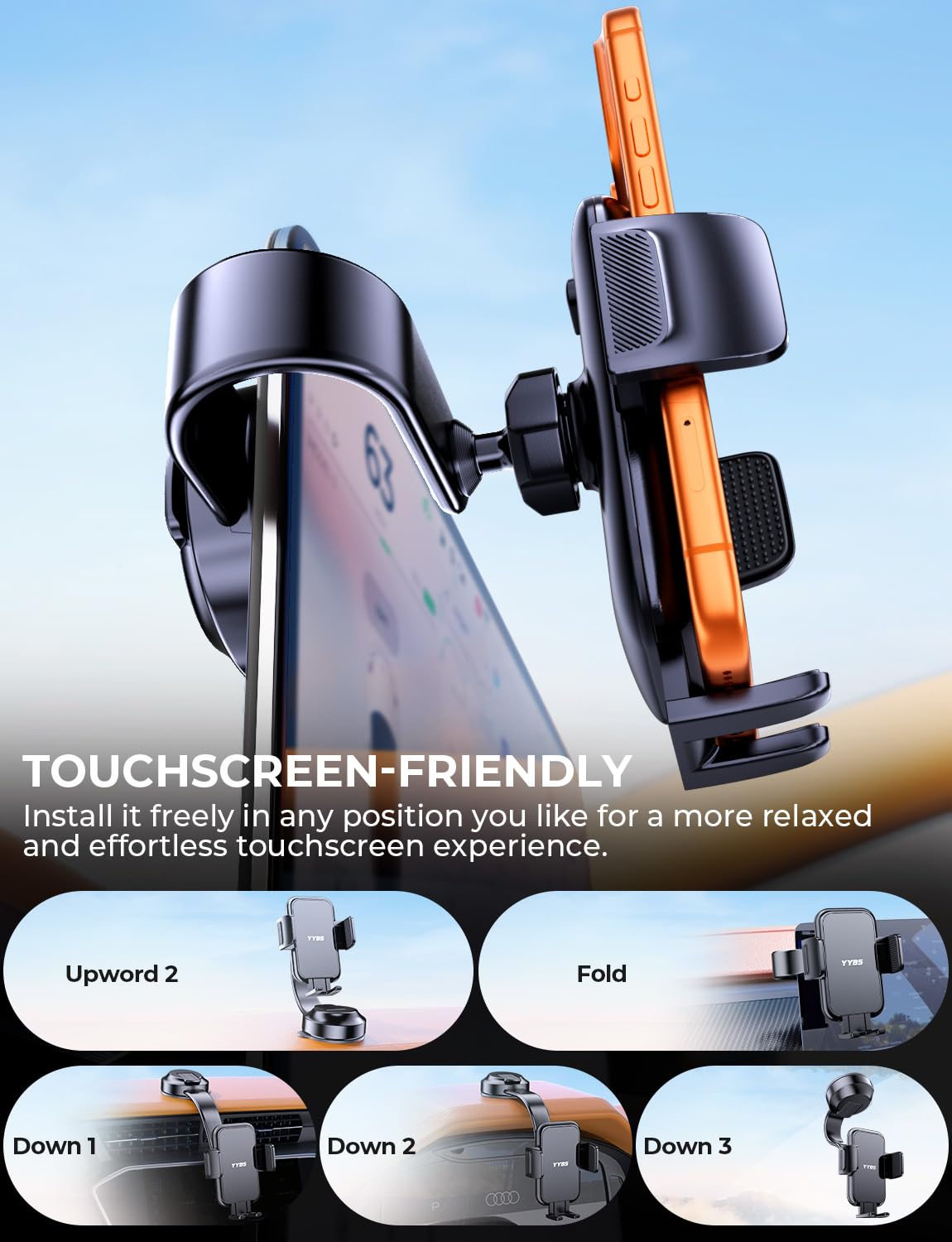 YYBS Car Dashboard Phone Holder for Windshield - Tesla Touch Screen Phone Mount with 360 Adjustable Aluminum Arm — view 4